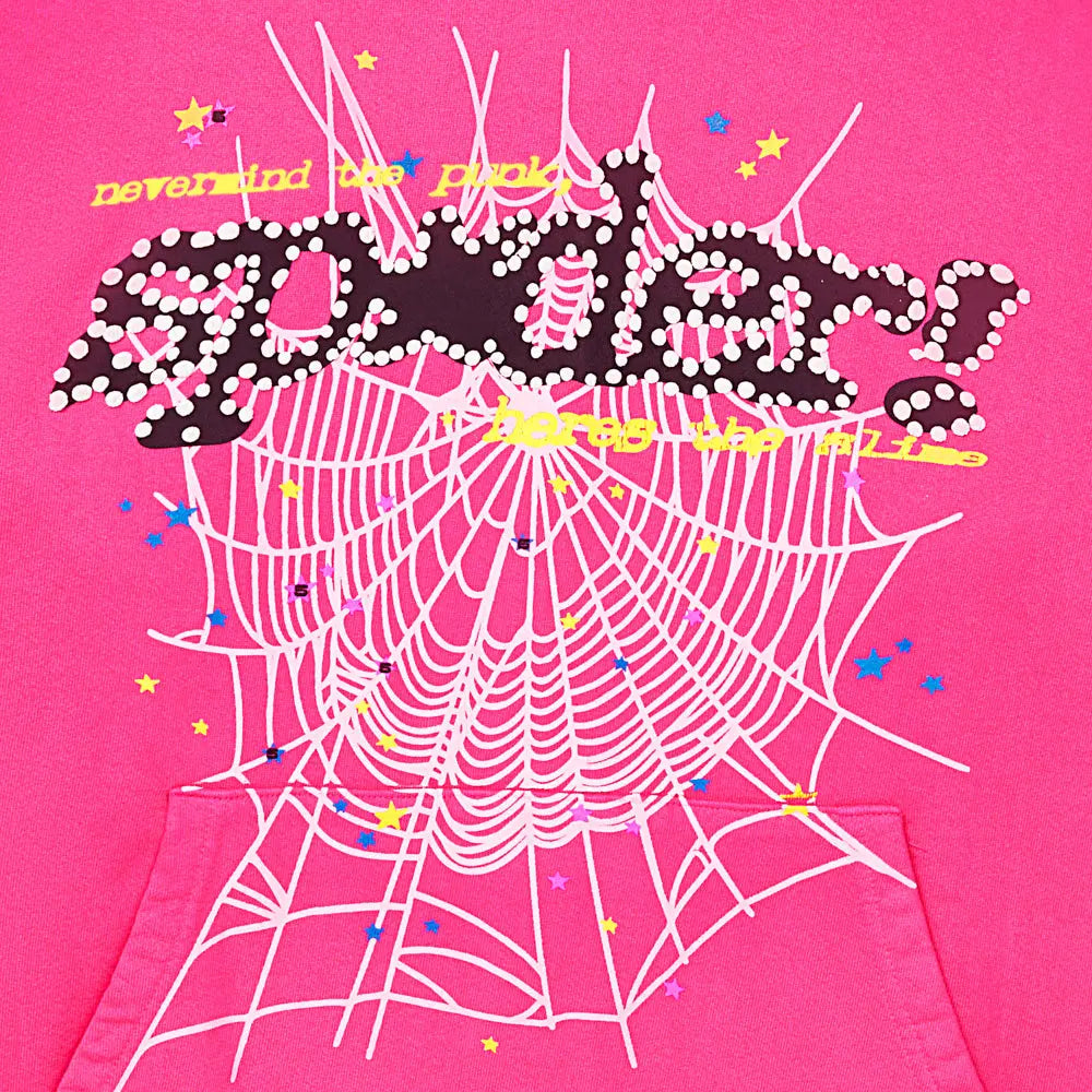 SP5DER Punk V2 Graphic Hoodie - Magenta - Detail View 1