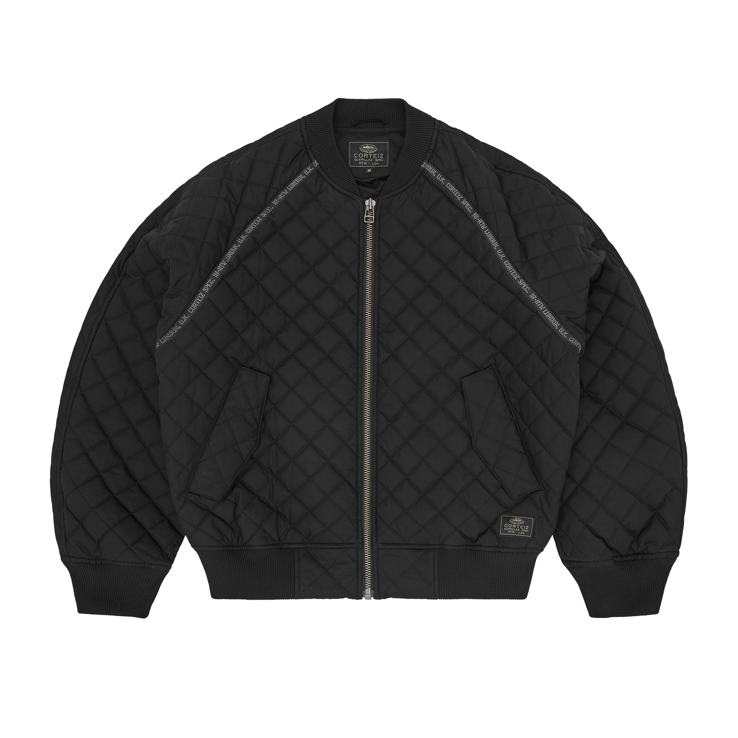 Corteiz Black Quilted Cotton Exchange Bomber Jacket
