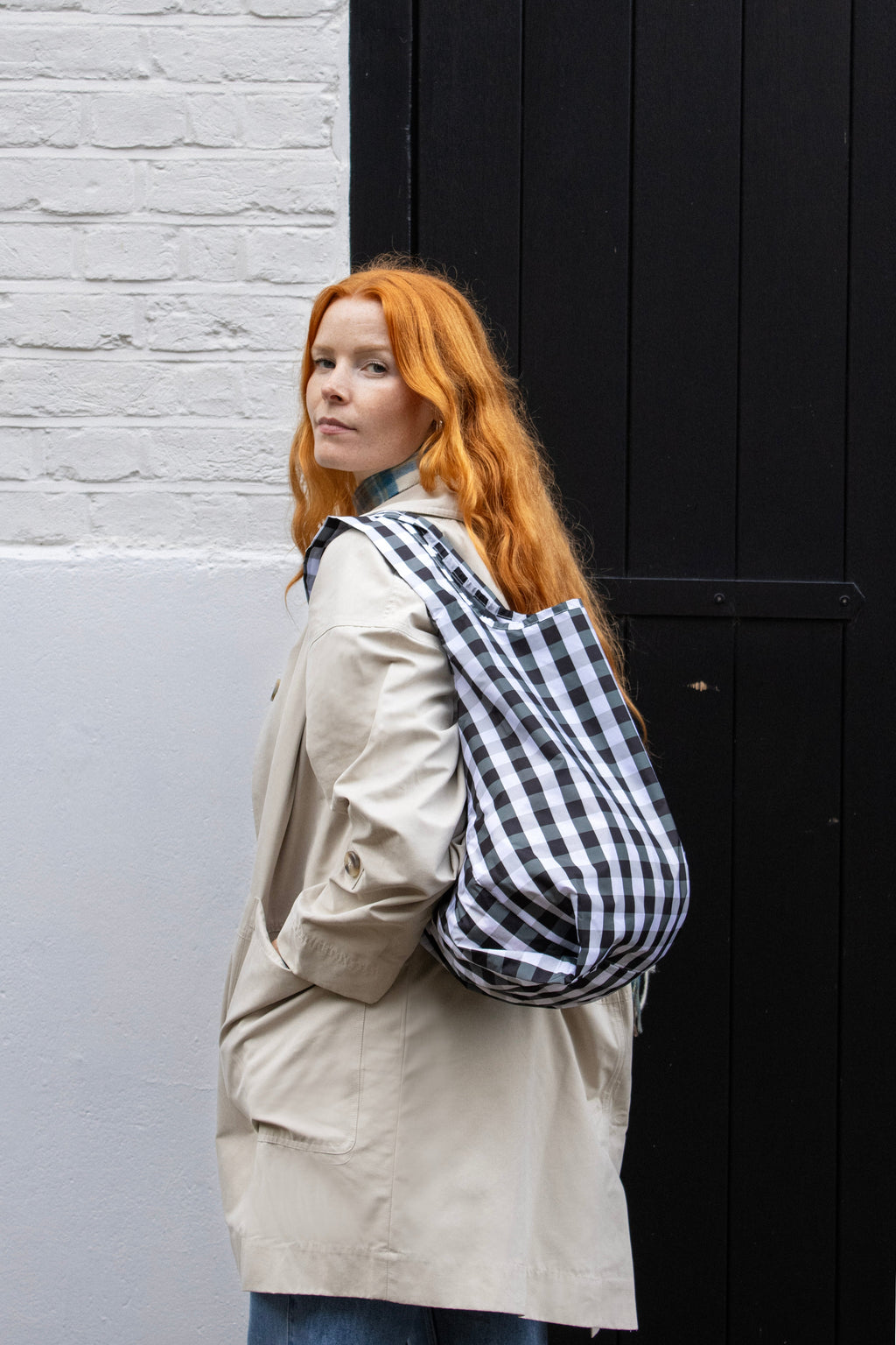 Bag It Gingham Black & White Medium Reusable Bag – Recycled Foldable Tote