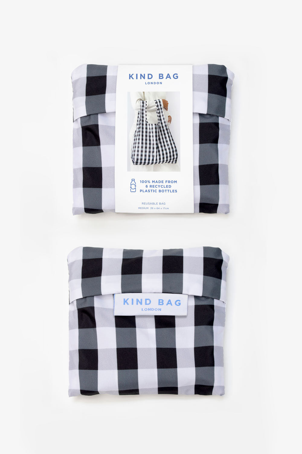 Bag It Gingham Black & White Medium Reusable Bag – Recycled Foldable Tote