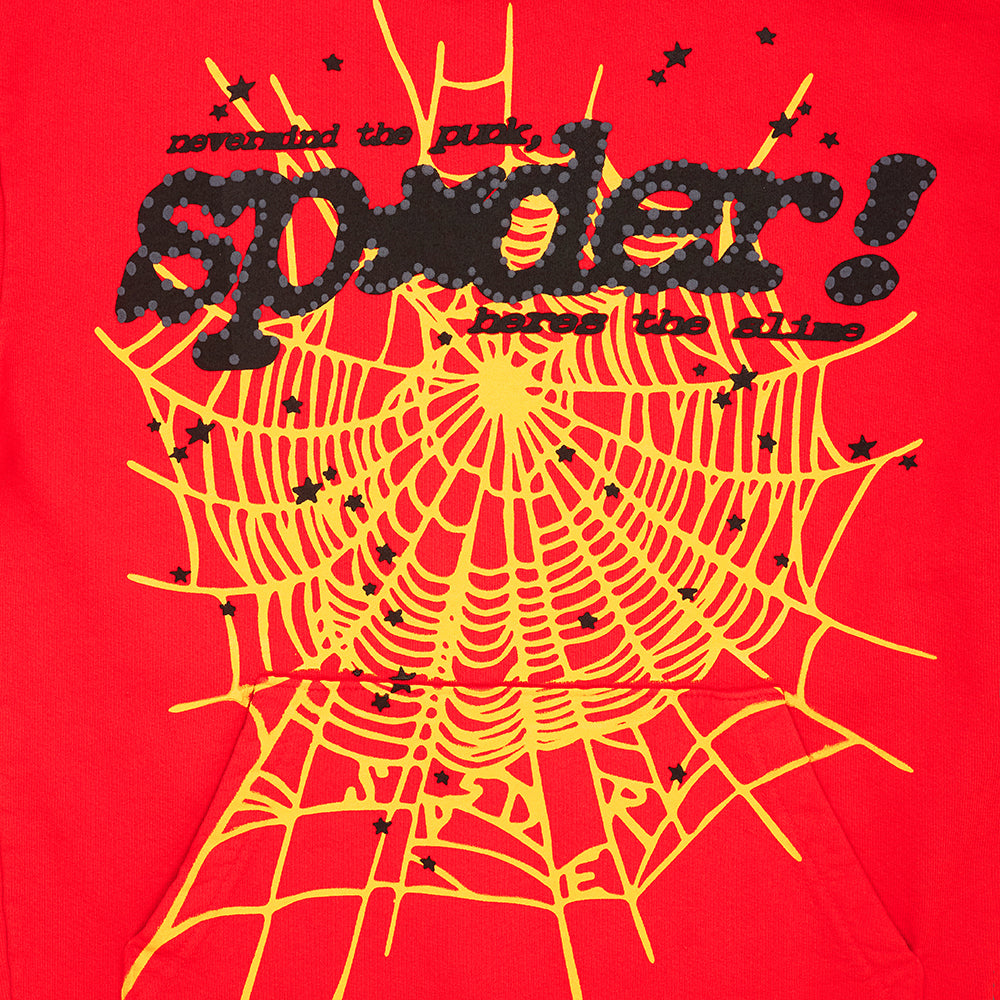 SP5DER Punk V2 Graphic Hoodie - Red - Detail View 1