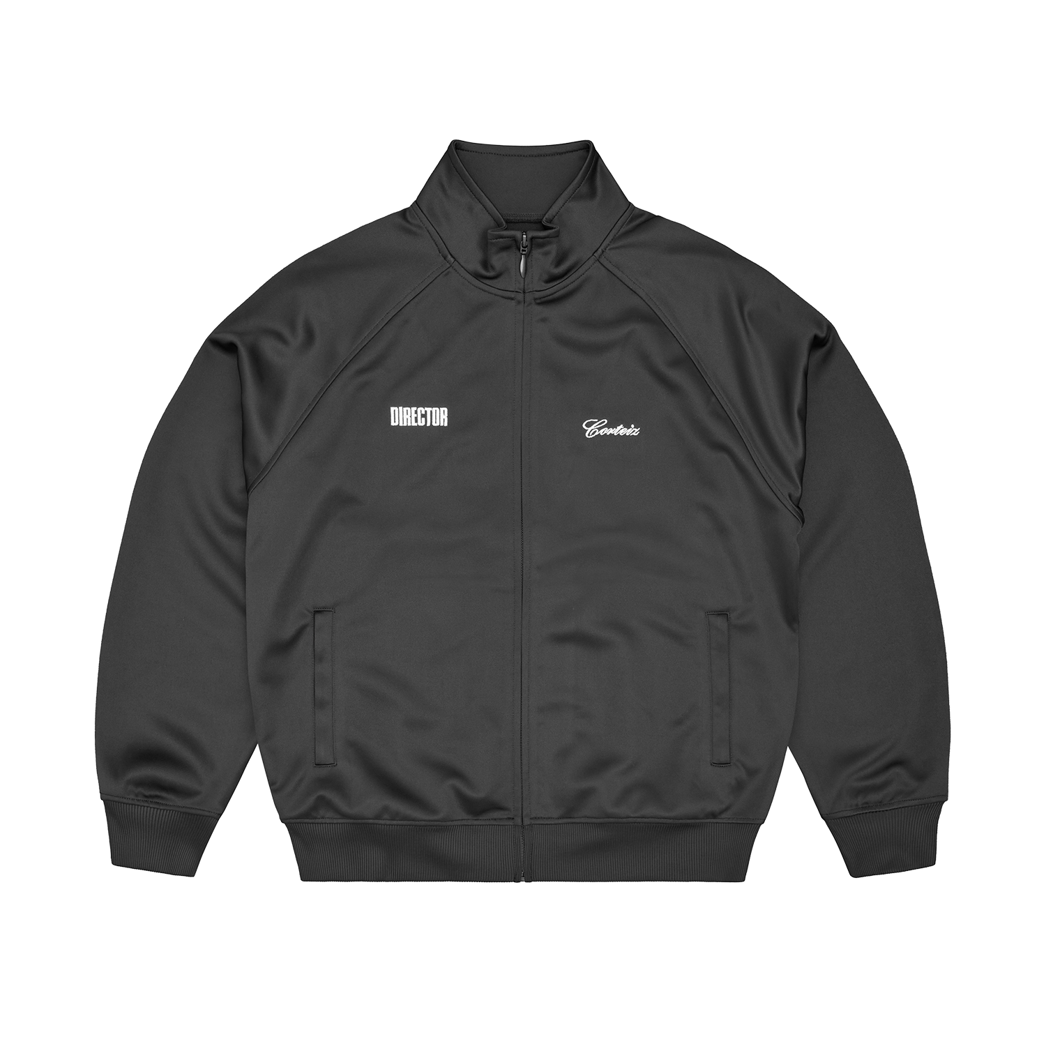 Corteiz Black Tricot Poly Gabriel Moses Track Jacket, back view showing Regina applique embroidery
