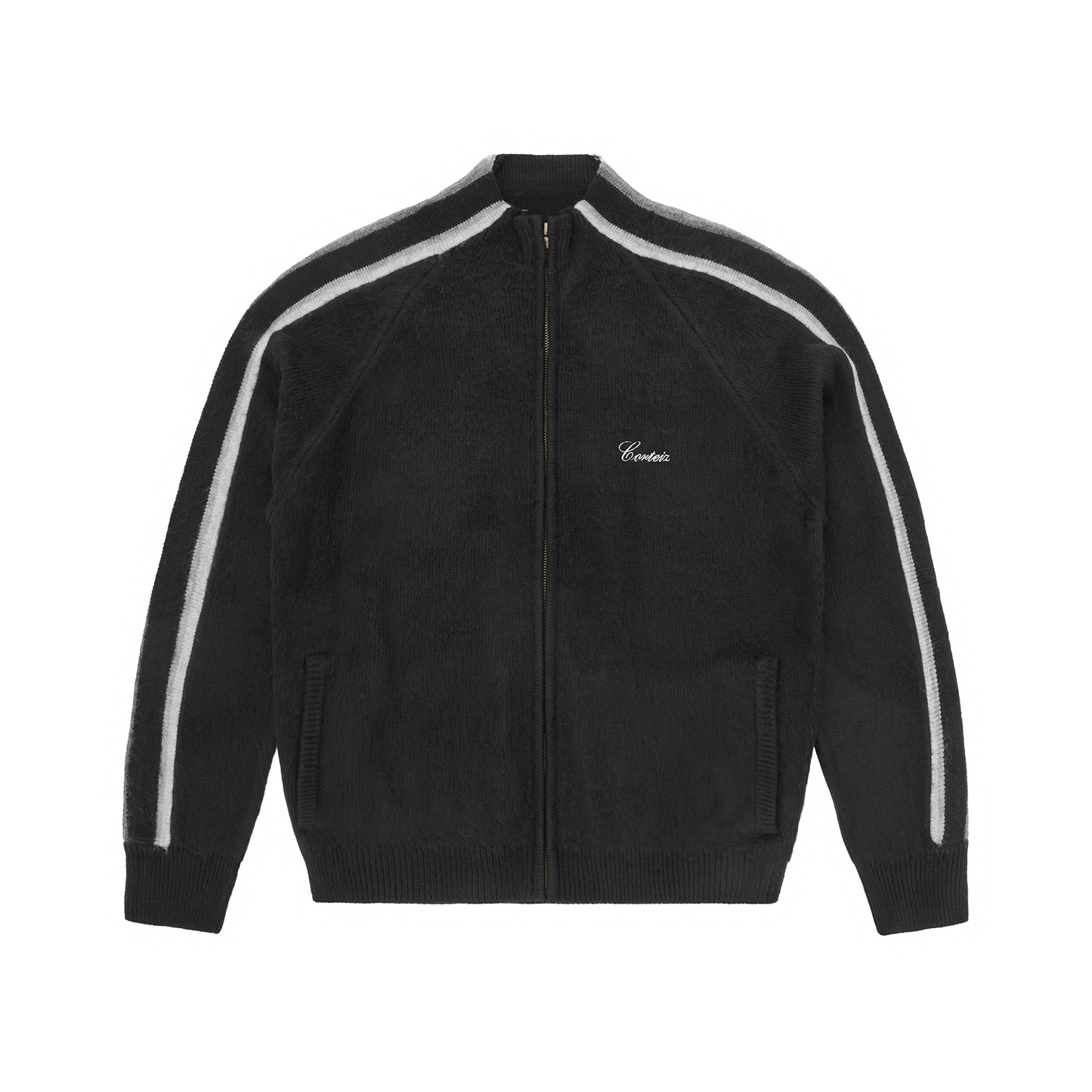 Corteiz Multi Stripe Knit Zip Up - Black