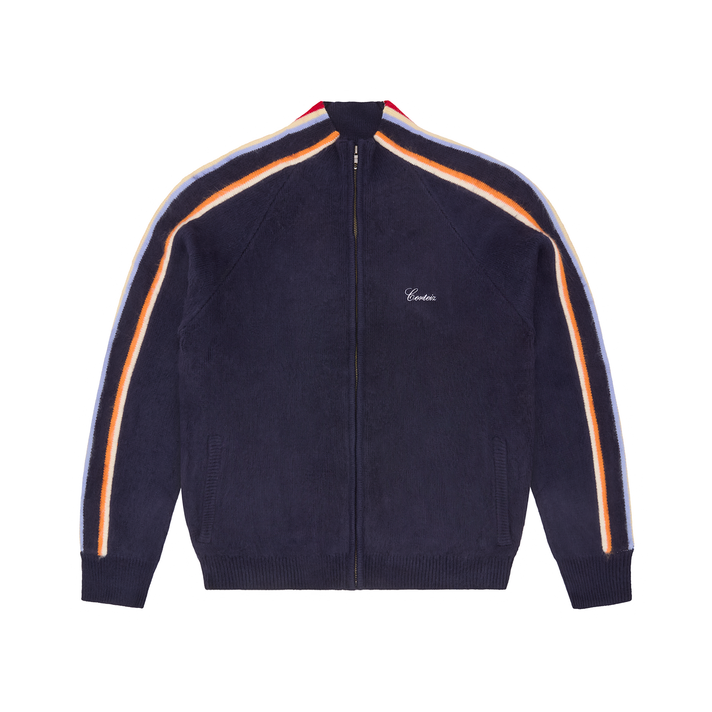 Corteiz Multi Stripe Knit Zip Up - Navy