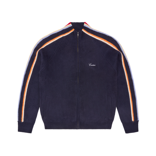 Corteiz Multi Stripe Knit Zip Up - Navy