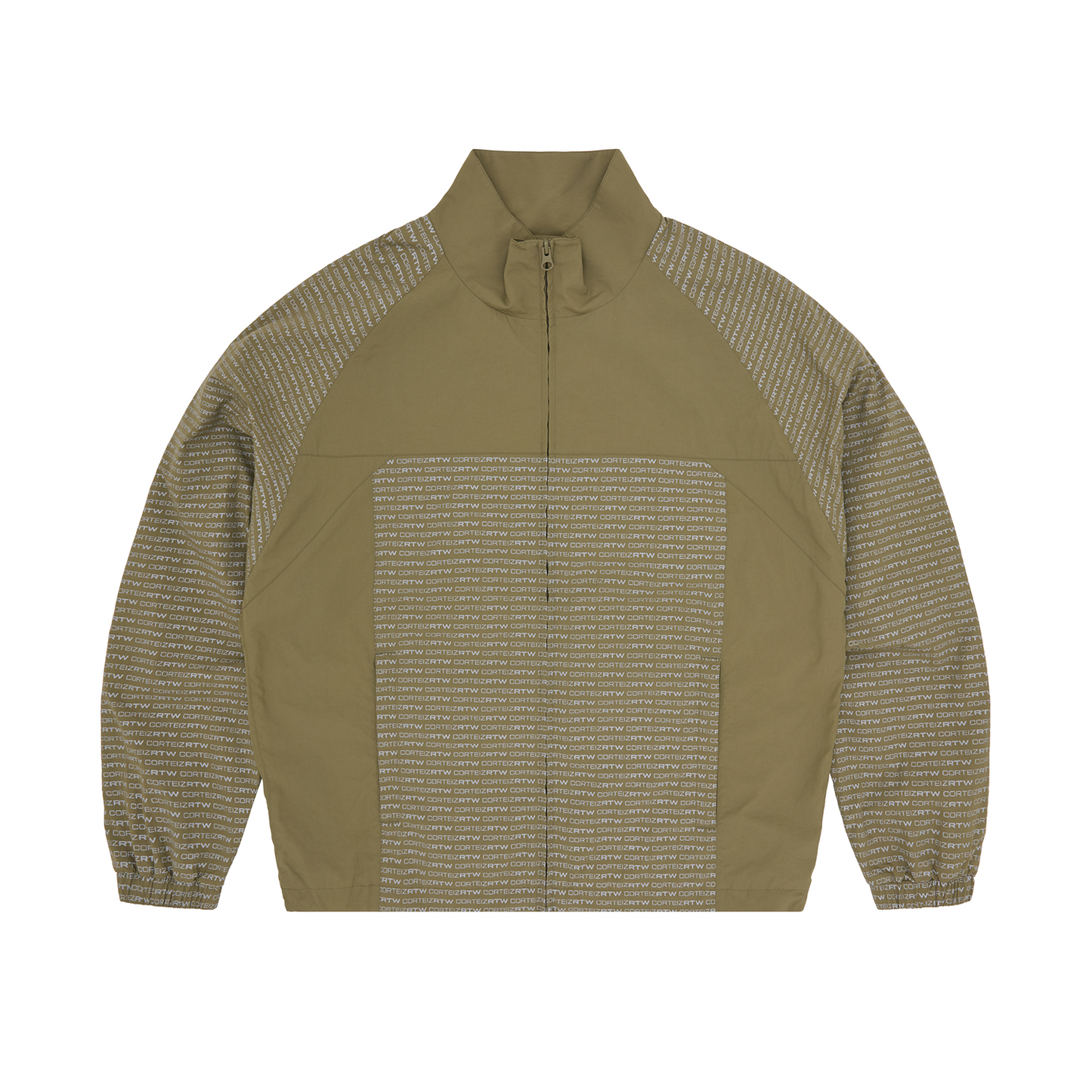 Corteiz Green Nylon Static Shuku Jacket, Olive, front view showing reflective chest branding