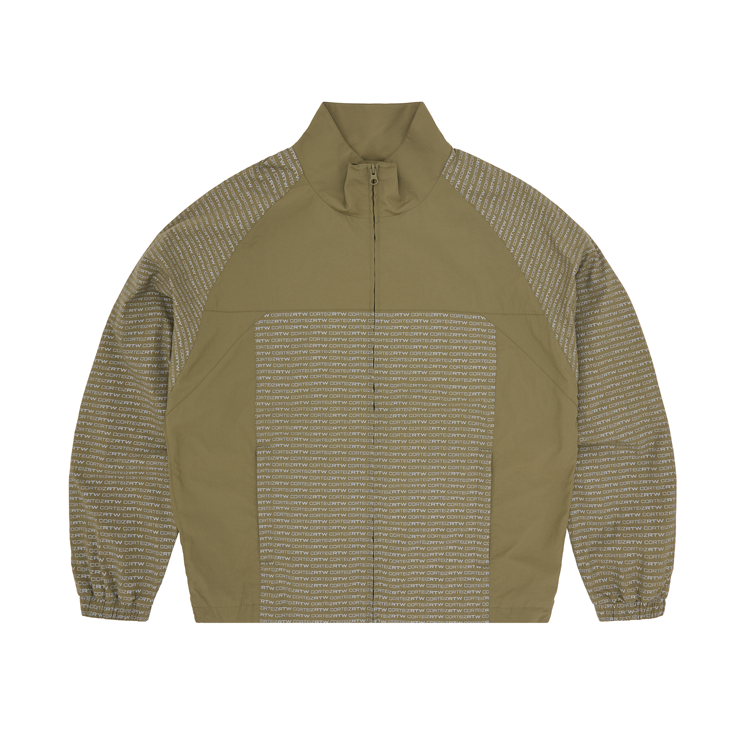 Corteiz Green Nylon Static Shuku Jacket, Olive, front view showing reflective chest branding