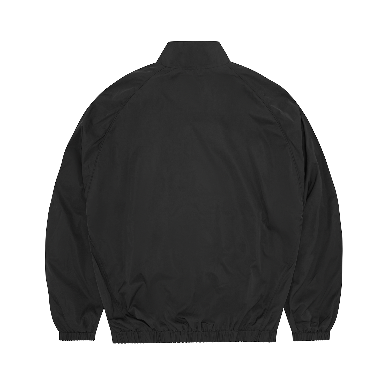 Corteiz Black Nylon OG Shuku Jacket, back view showing embroidery and elasticated hem