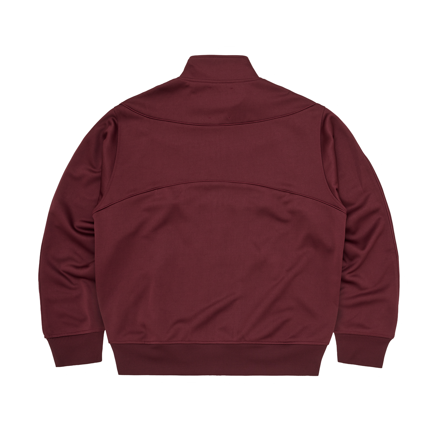Corteiz Red Poly Tricot Speciale Track Jacket, Burgundy, back view showing piping detail