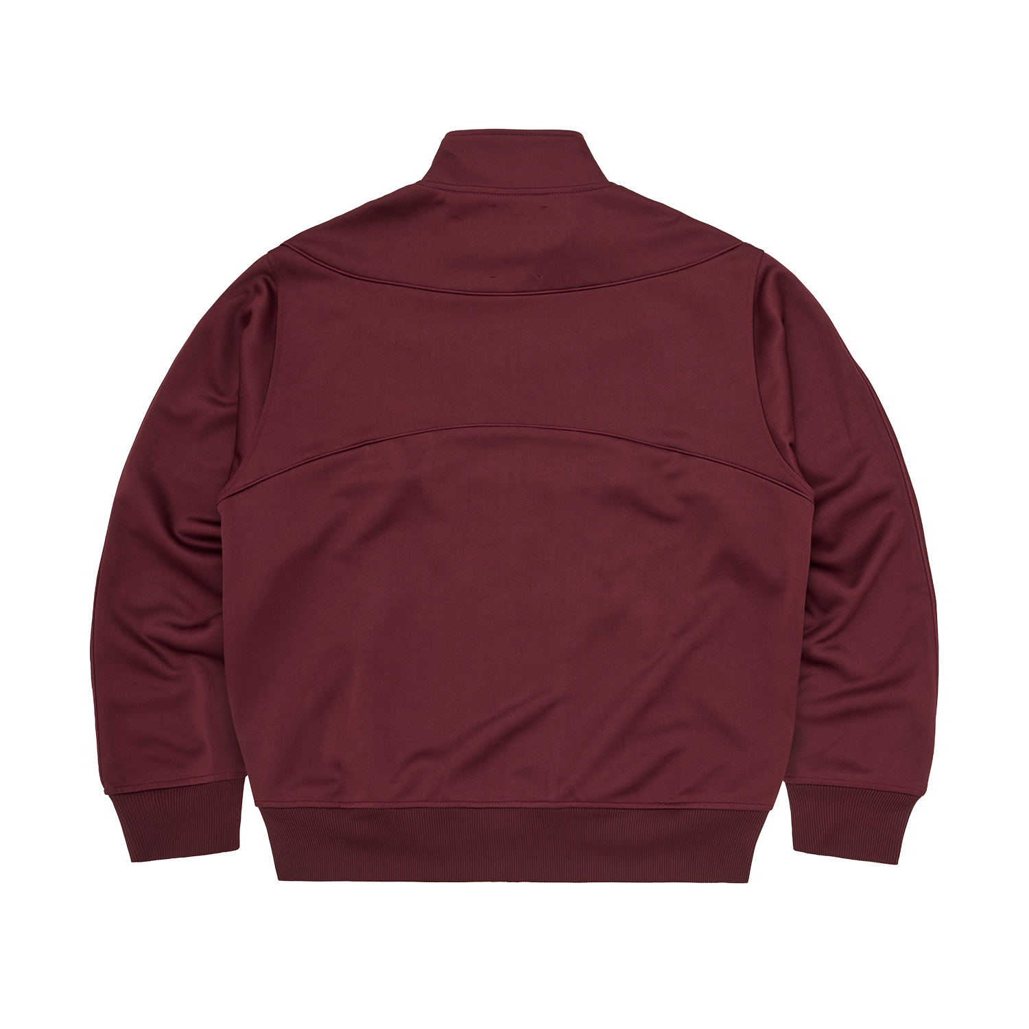 Corteiz Red Poly Tricot Speciale Track Jacket, Burgundy, back view showing piping detail