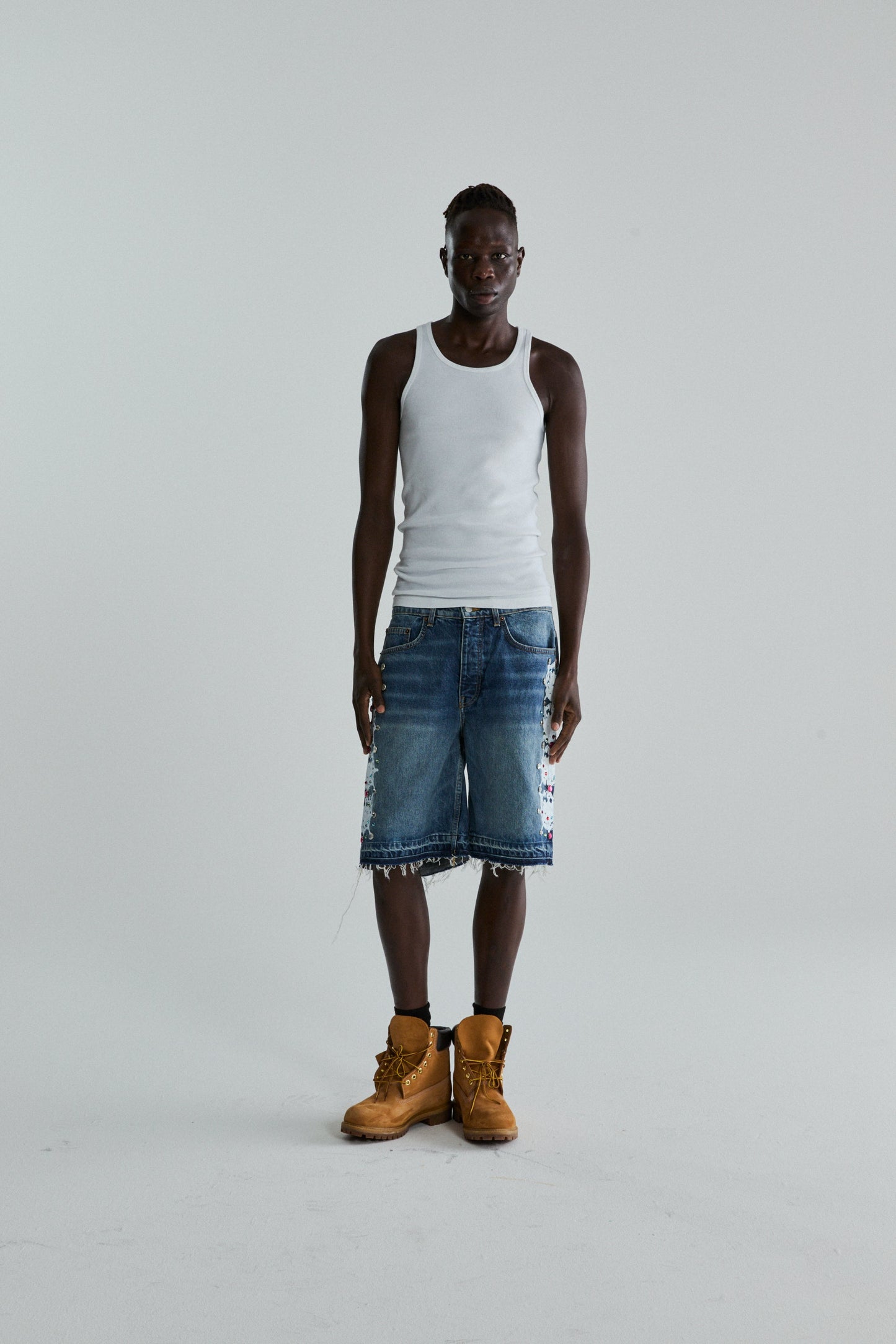 SP5DER Web Stone Denim Short in Light Blue Wash