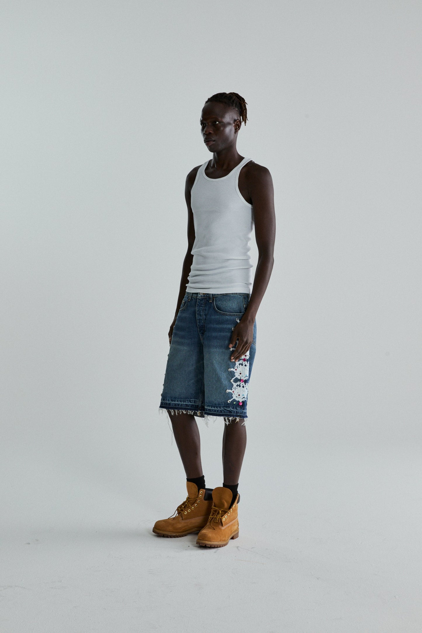 SP5DER Web Stone Denim Short in Light Blue Wash