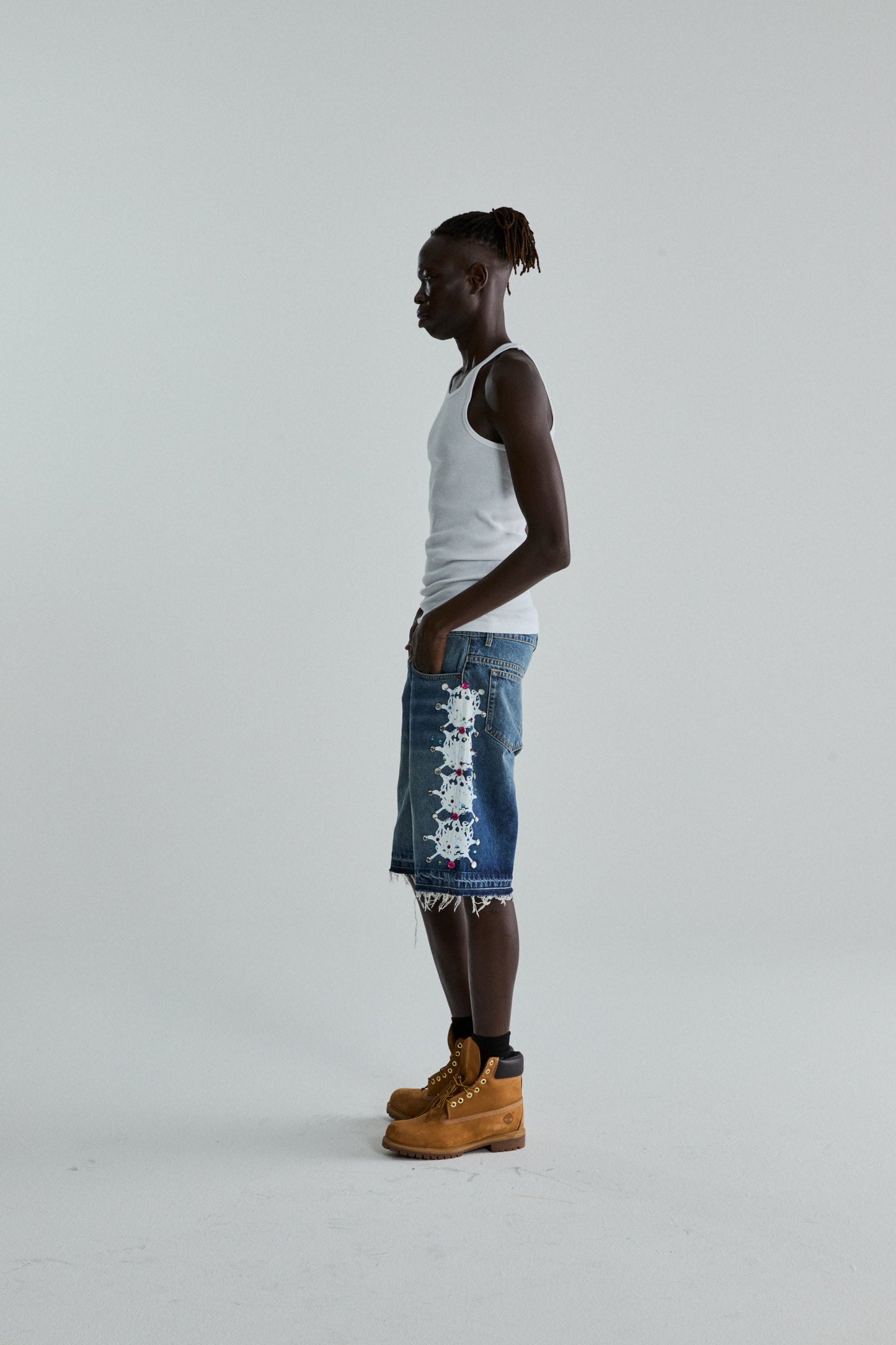 SP5DER Web Stone Denim Short in Light Blue Wash