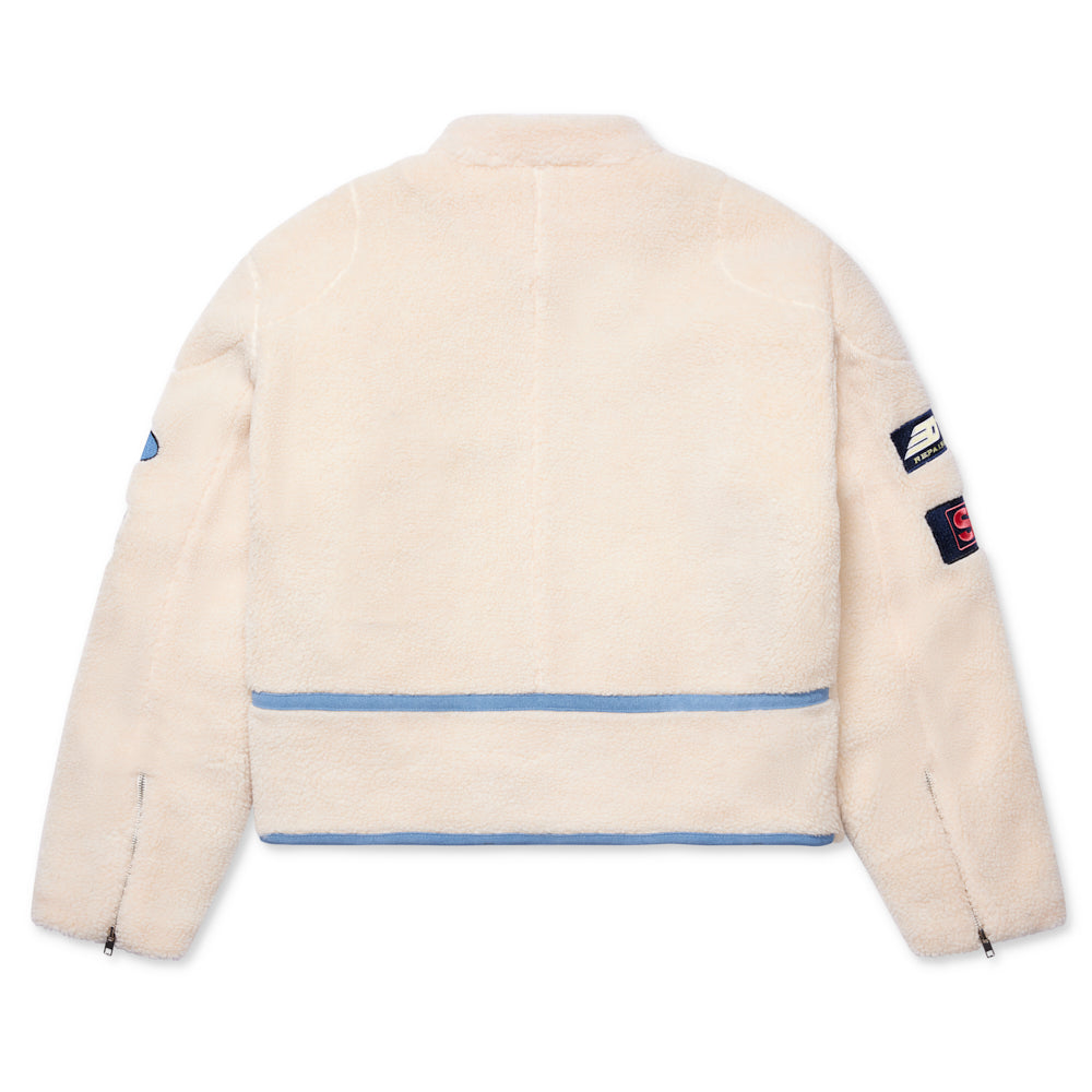 Back view of SP5DER Sherpa Hunter Moto Jacket in Beige