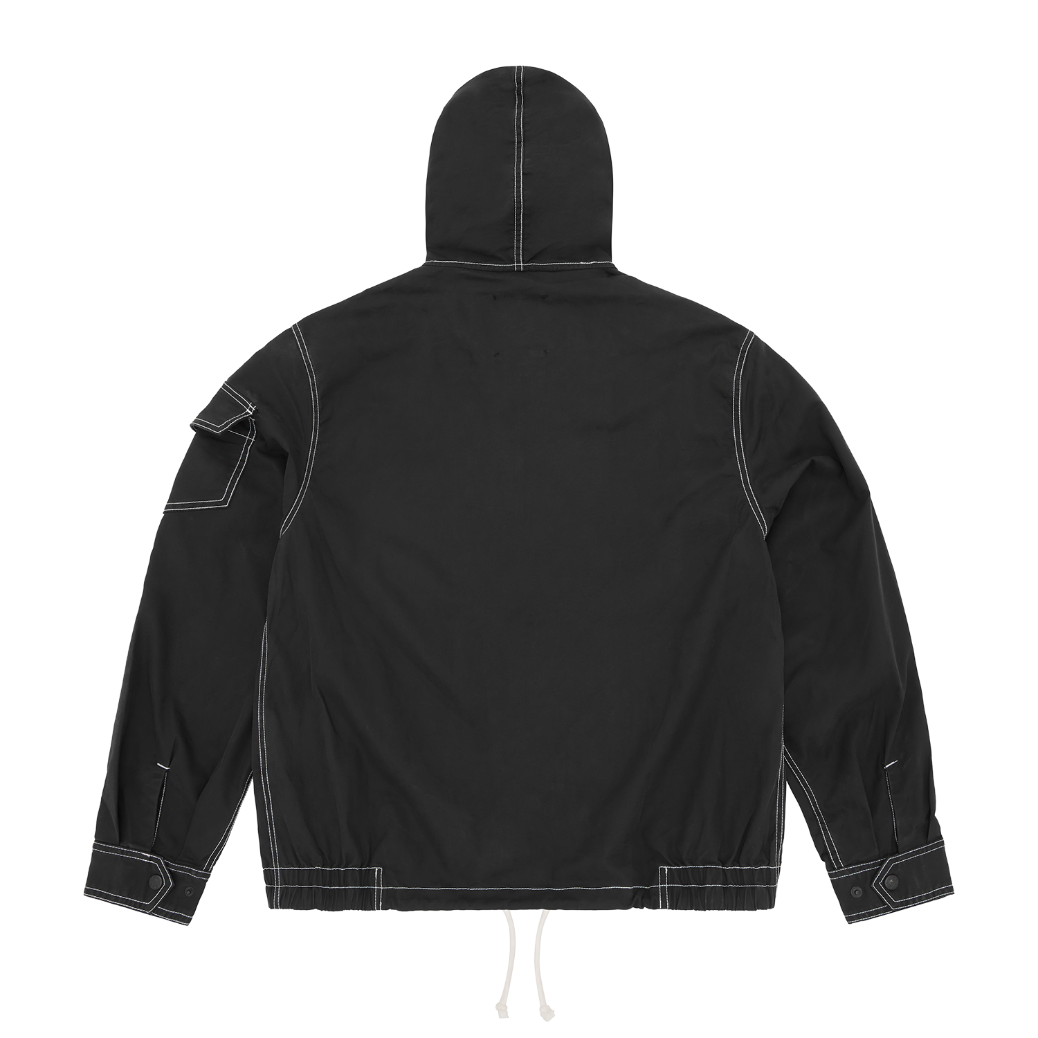 Corteiz Black Cotton Poly Shield Crest Twill Jacket, back view showing hood and draw cord closure