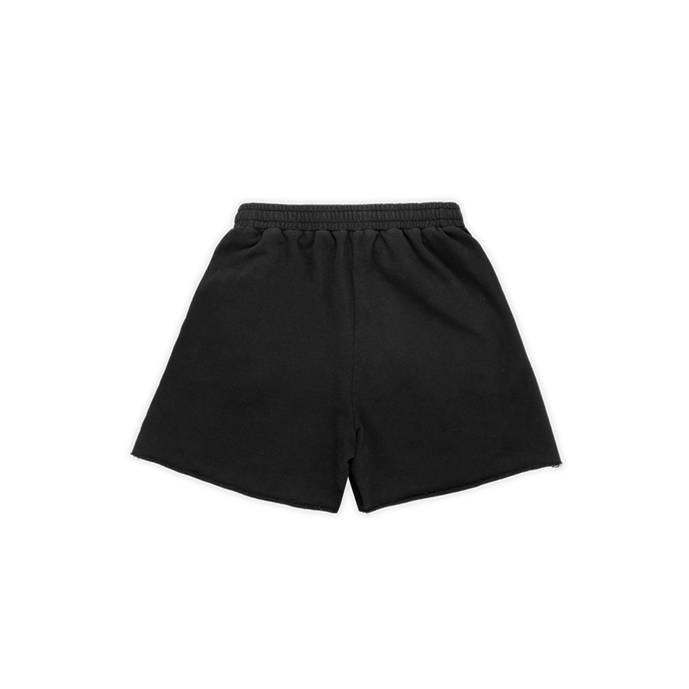 Back view of SP5DER Cut Sweatshort in Black