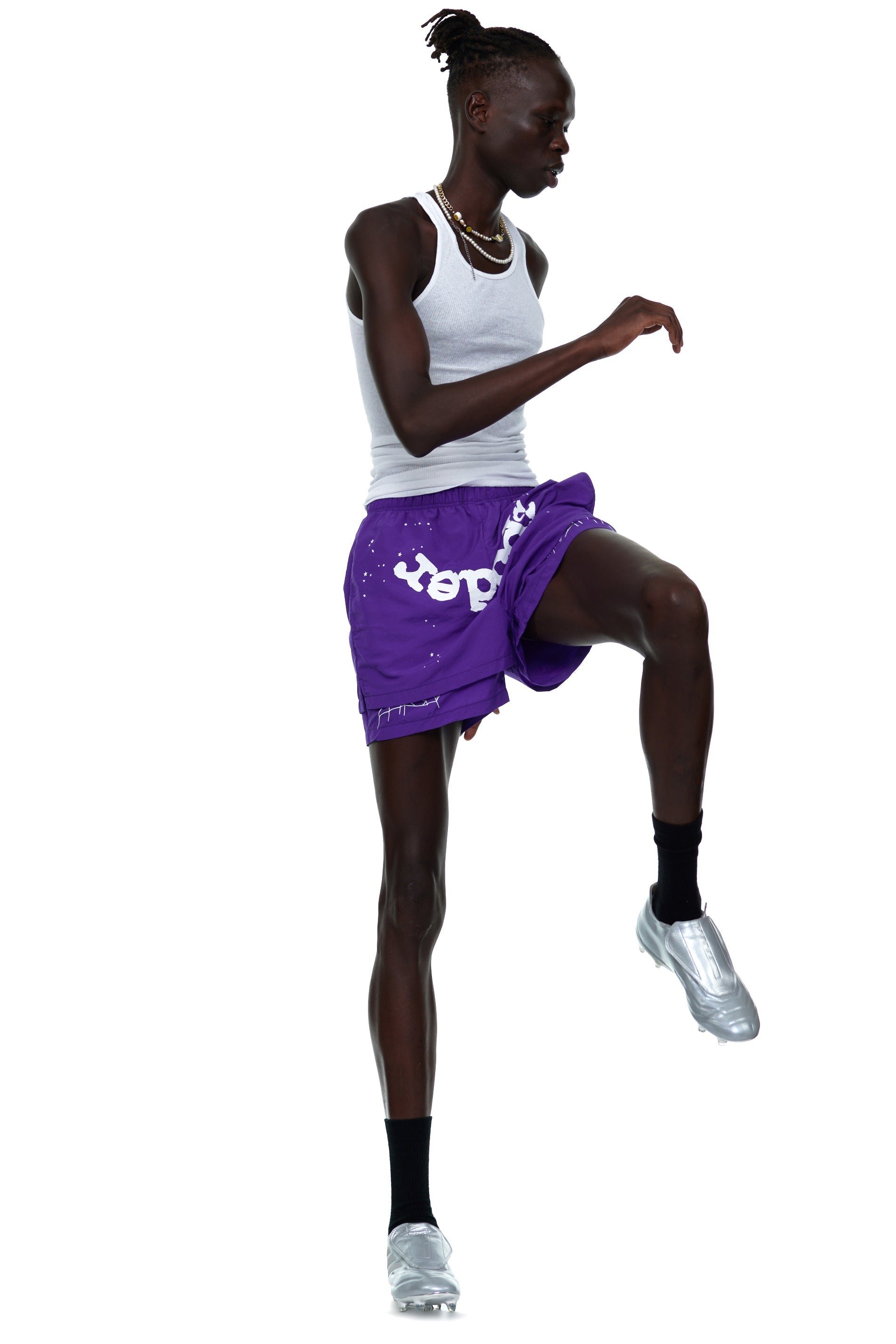 Additional angle view of SP5DER Grape Logo Short in Purple