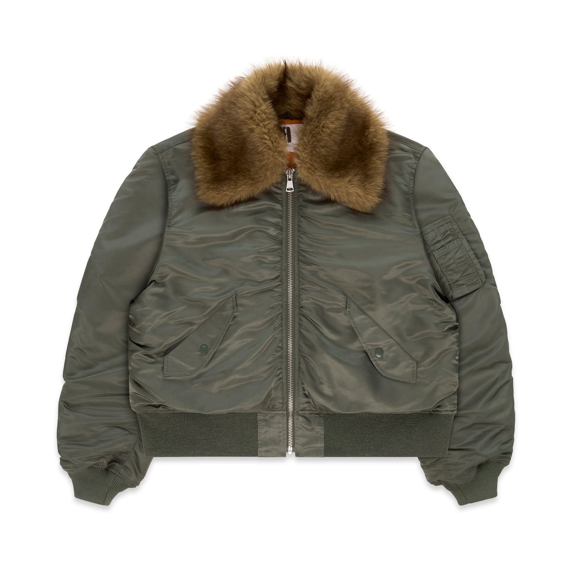 Front view of SP5DER Flight Jacket in Army Green