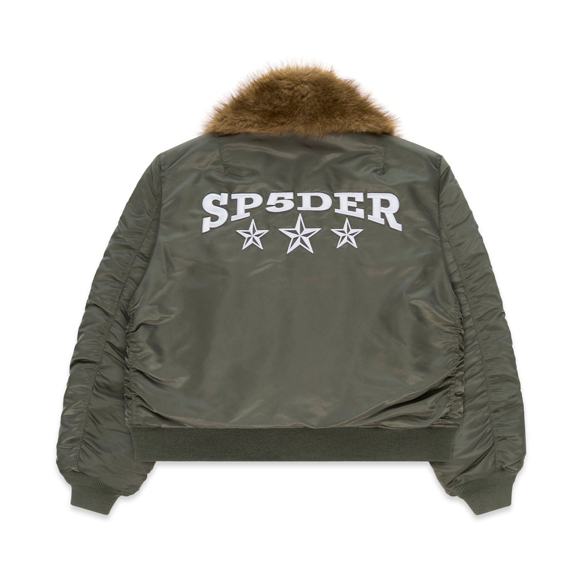 Back view of SP5DER Flight Jacket in Army Green