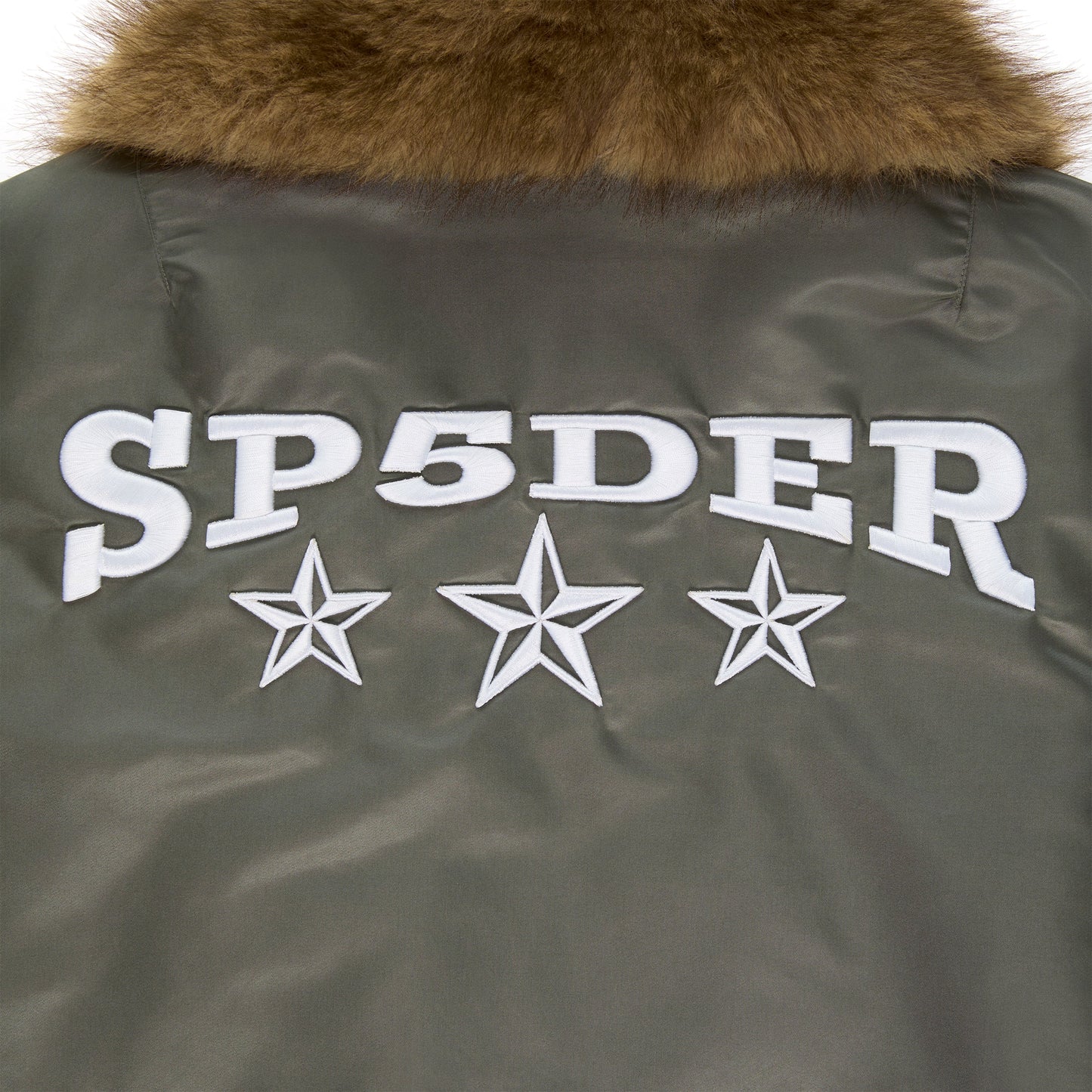 Full look front view of SP5DER Flight Jacket in Army Green