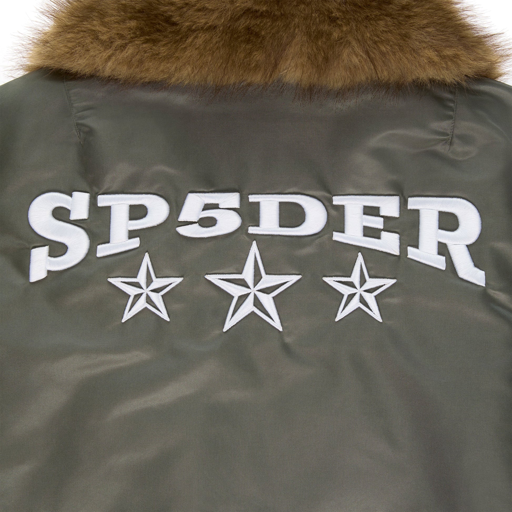 Full look front view of SP5DER Flight Jacket in Army Green