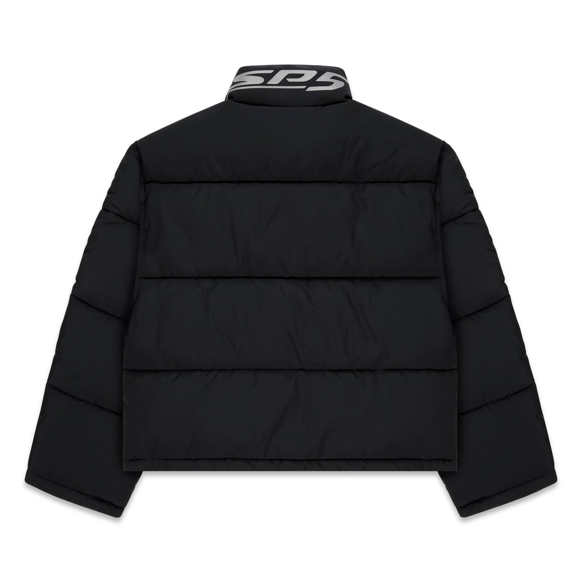 Back view of SP5DER Trackhawk Puffer Jacket in Black