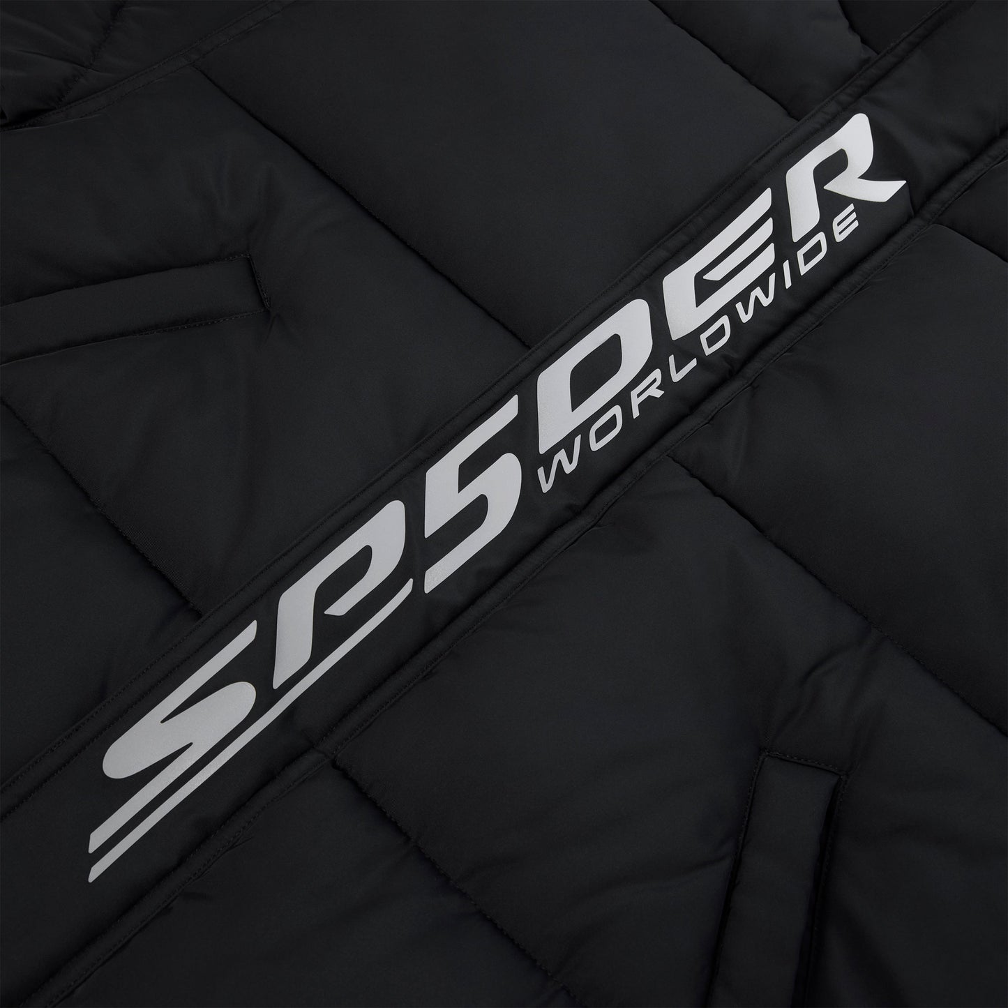 Full look view of SP5DER Trackhawk Puffer Jacket in Black
