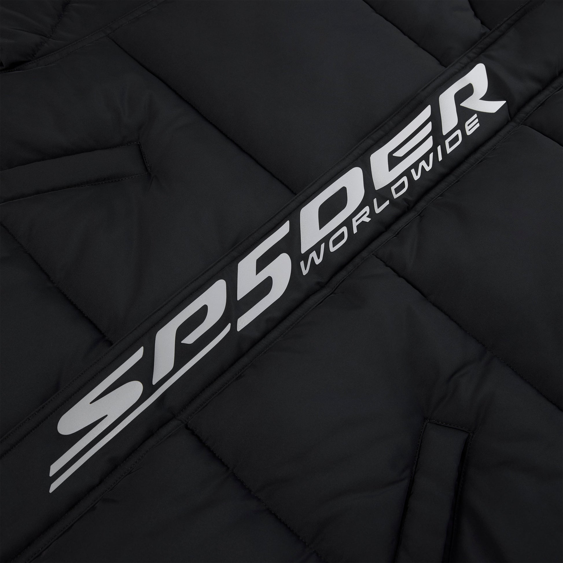 Full look view of SP5DER Trackhawk Puffer Jacket in Black