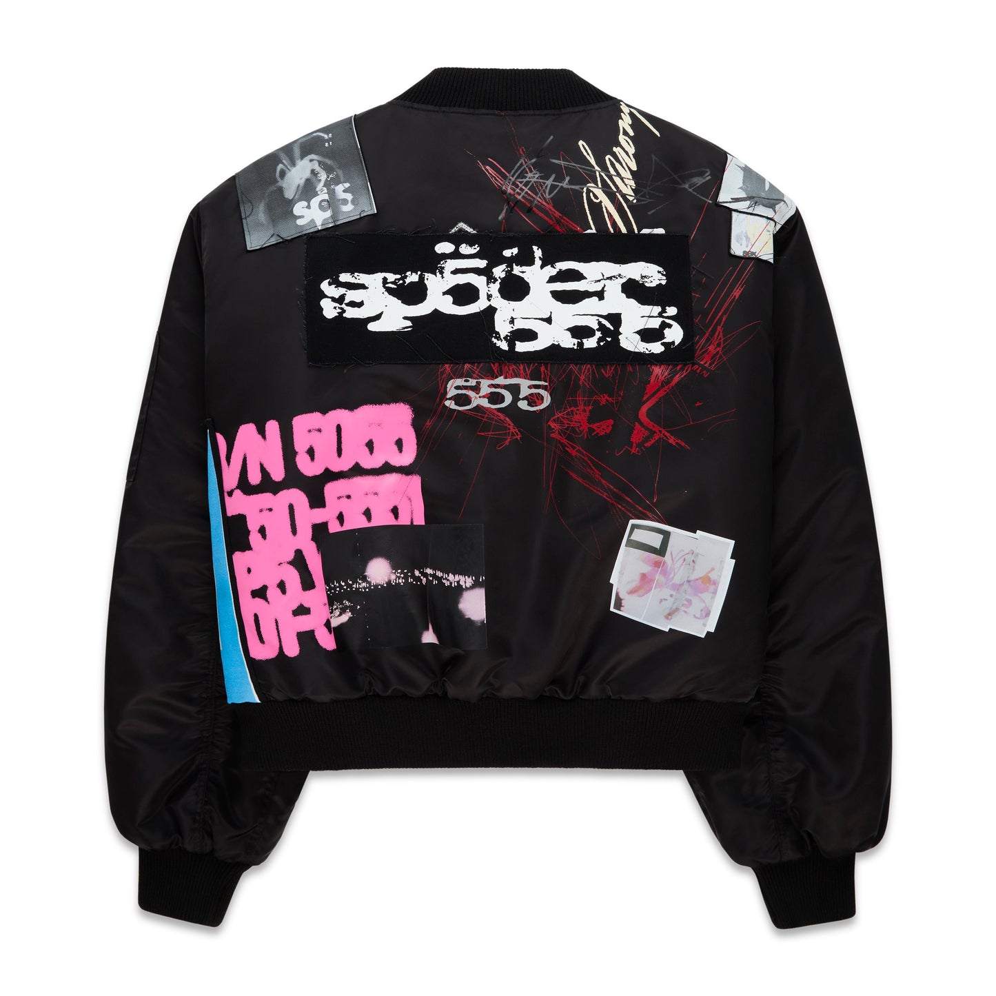 Back view of SP5DER Vet Bomber Jacket in Black