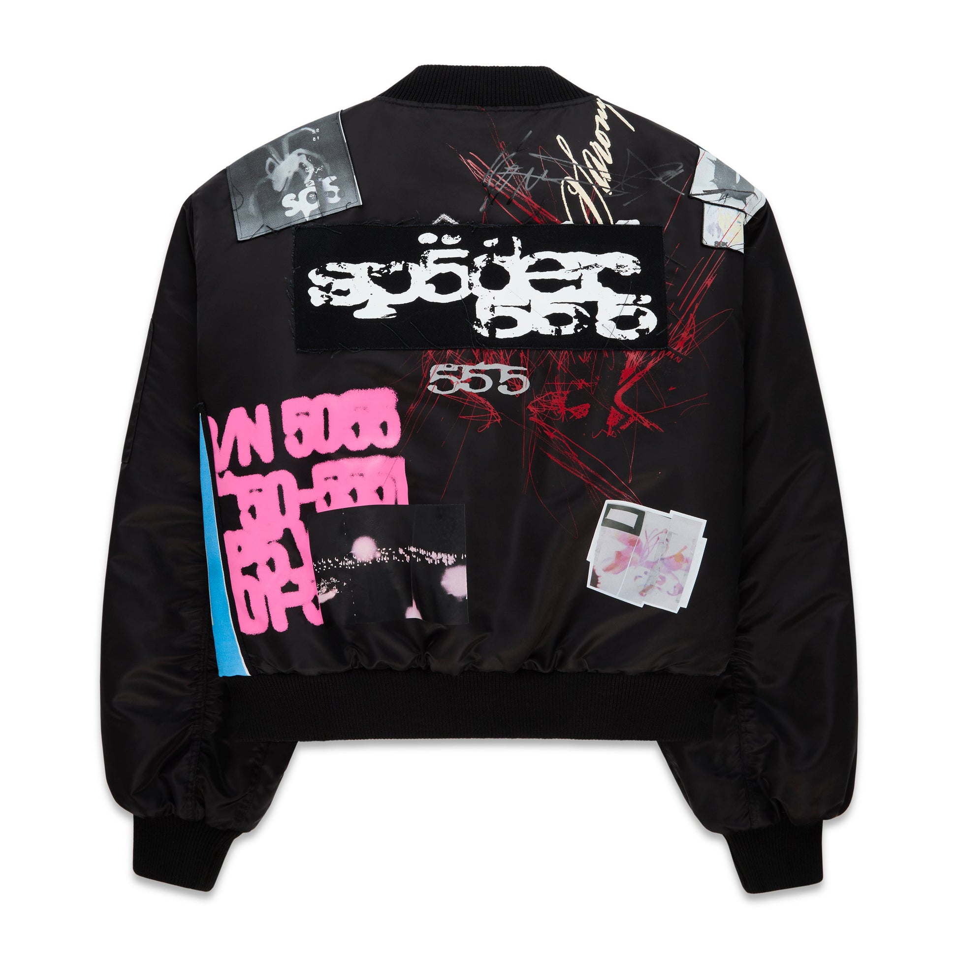 Back view of SP5DER Vet Bomber Jacket in Black