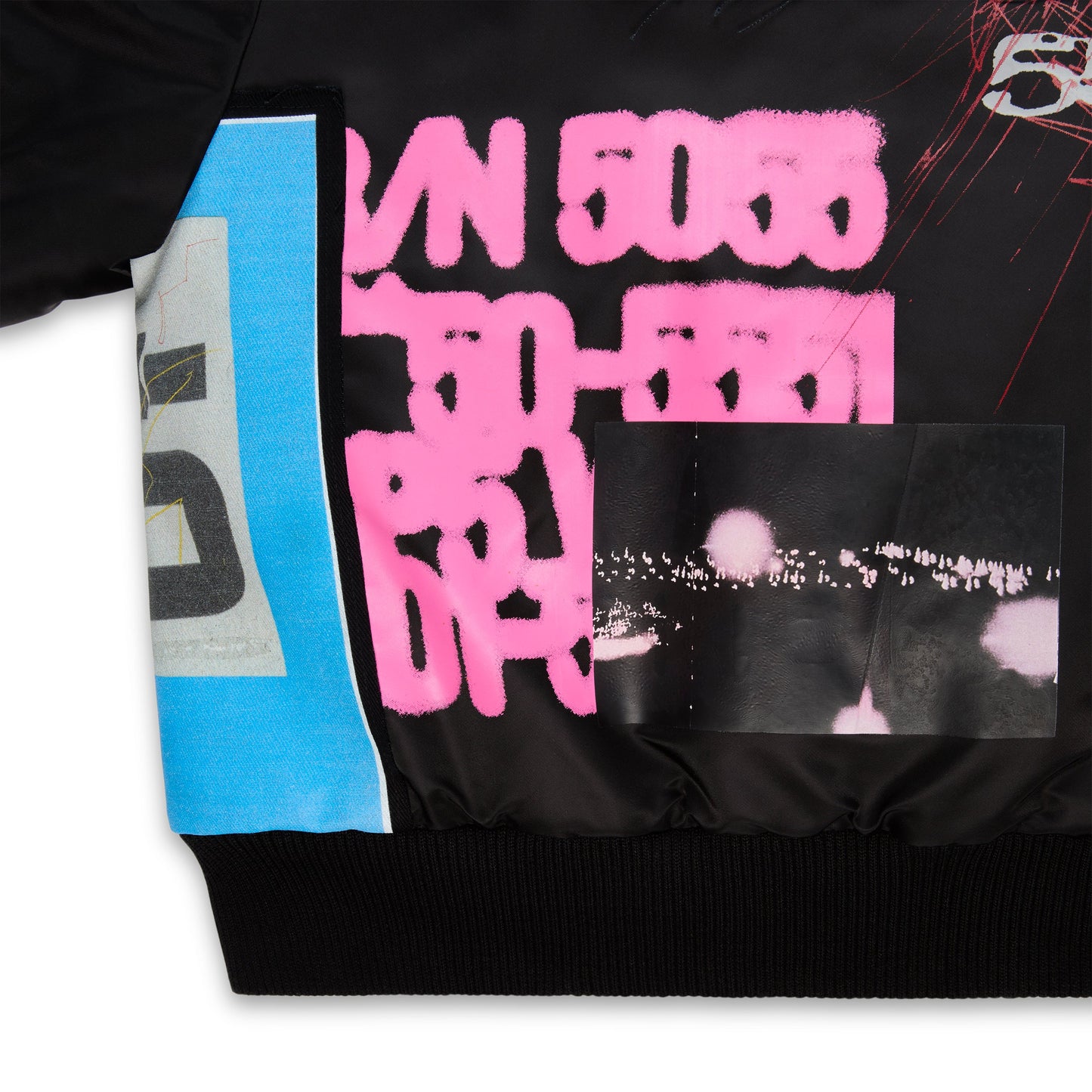 Side view of SP5DER Vet Bomber Jacket in Black