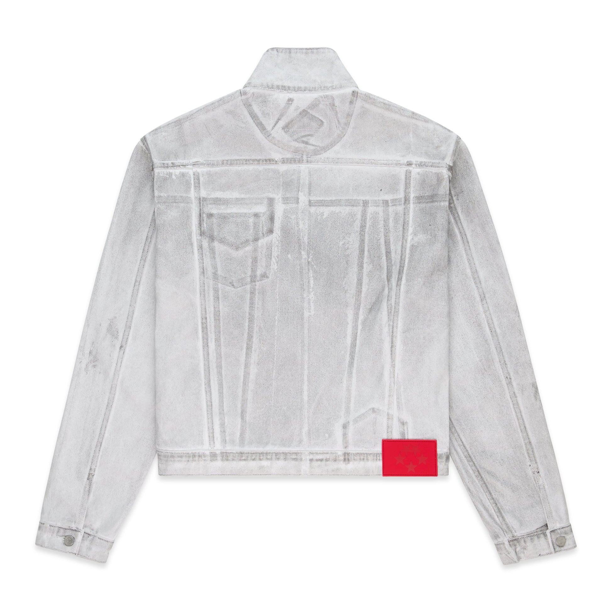 Back view of SP5DER Platinum Trucker Jacket in Grey