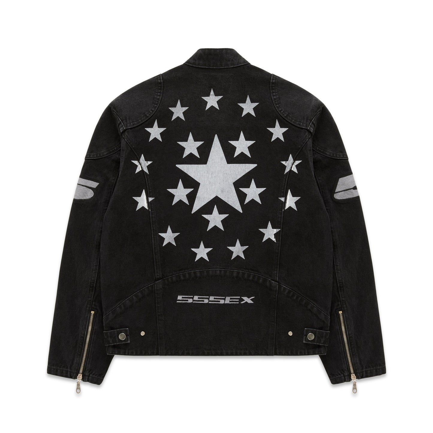 Back view of SP5DER Motorsport Denim Jacket in Black