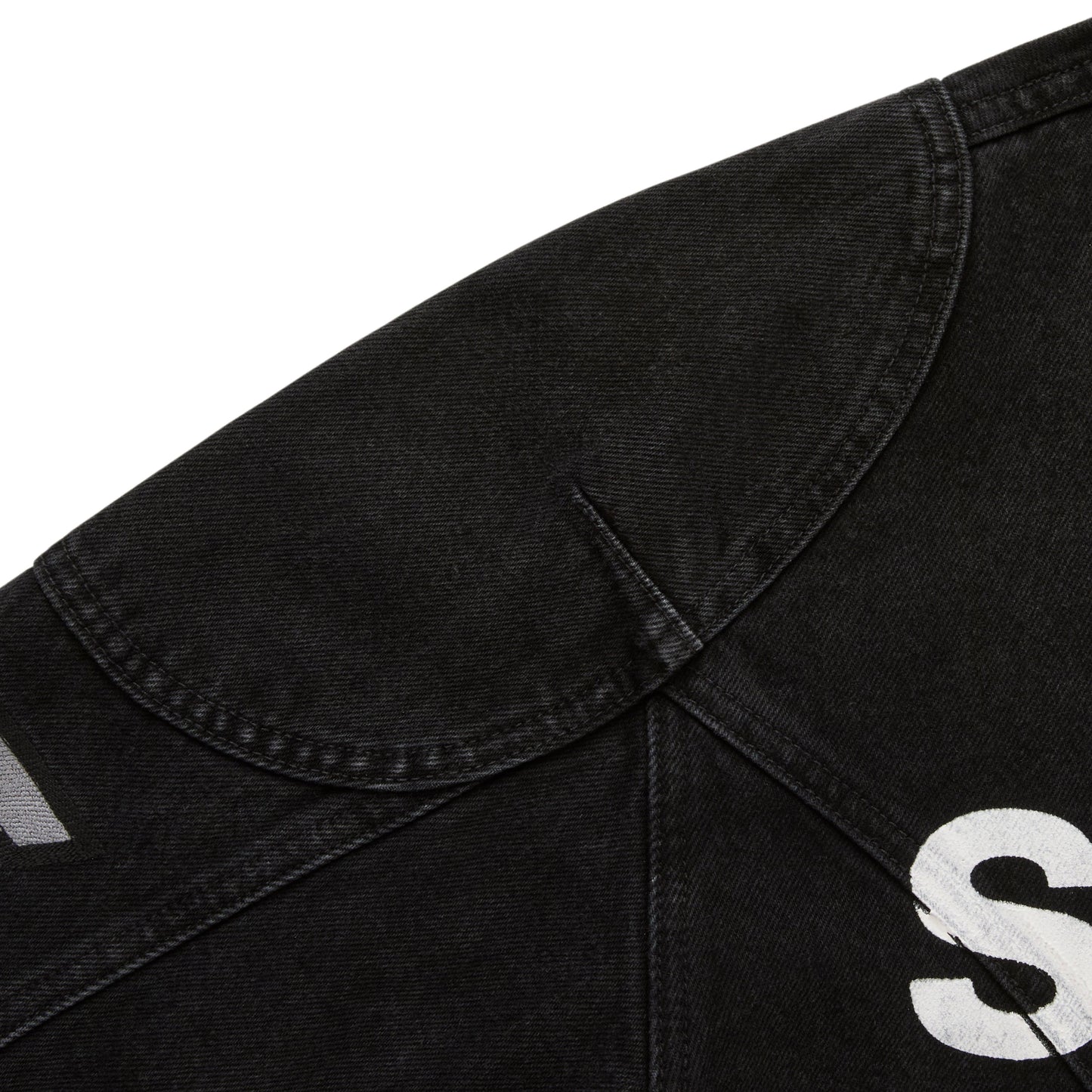 Side view of SP5DER Motorsport Denim Jacket in Black