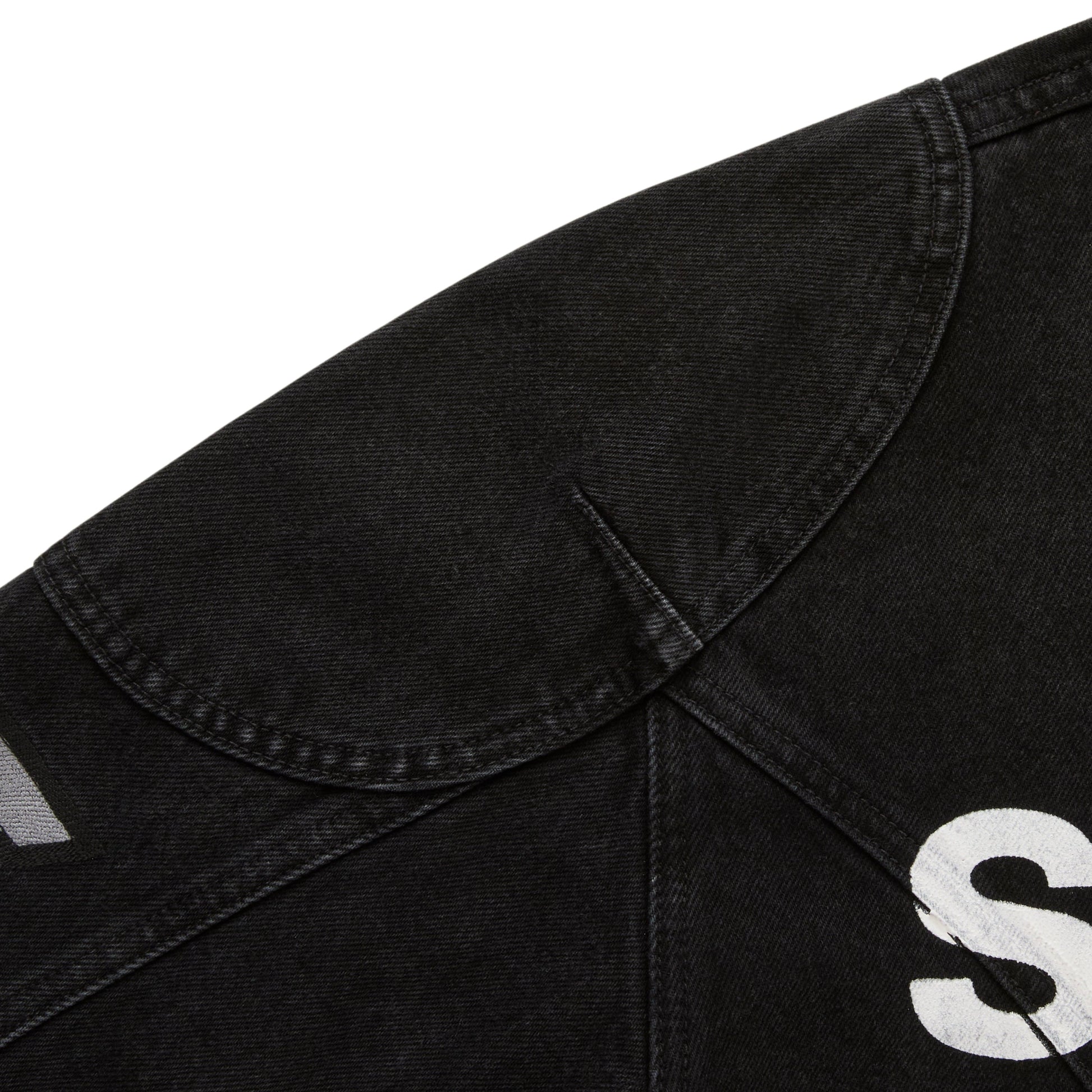 Side view of SP5DER Motorsport Denim Jacket in Black