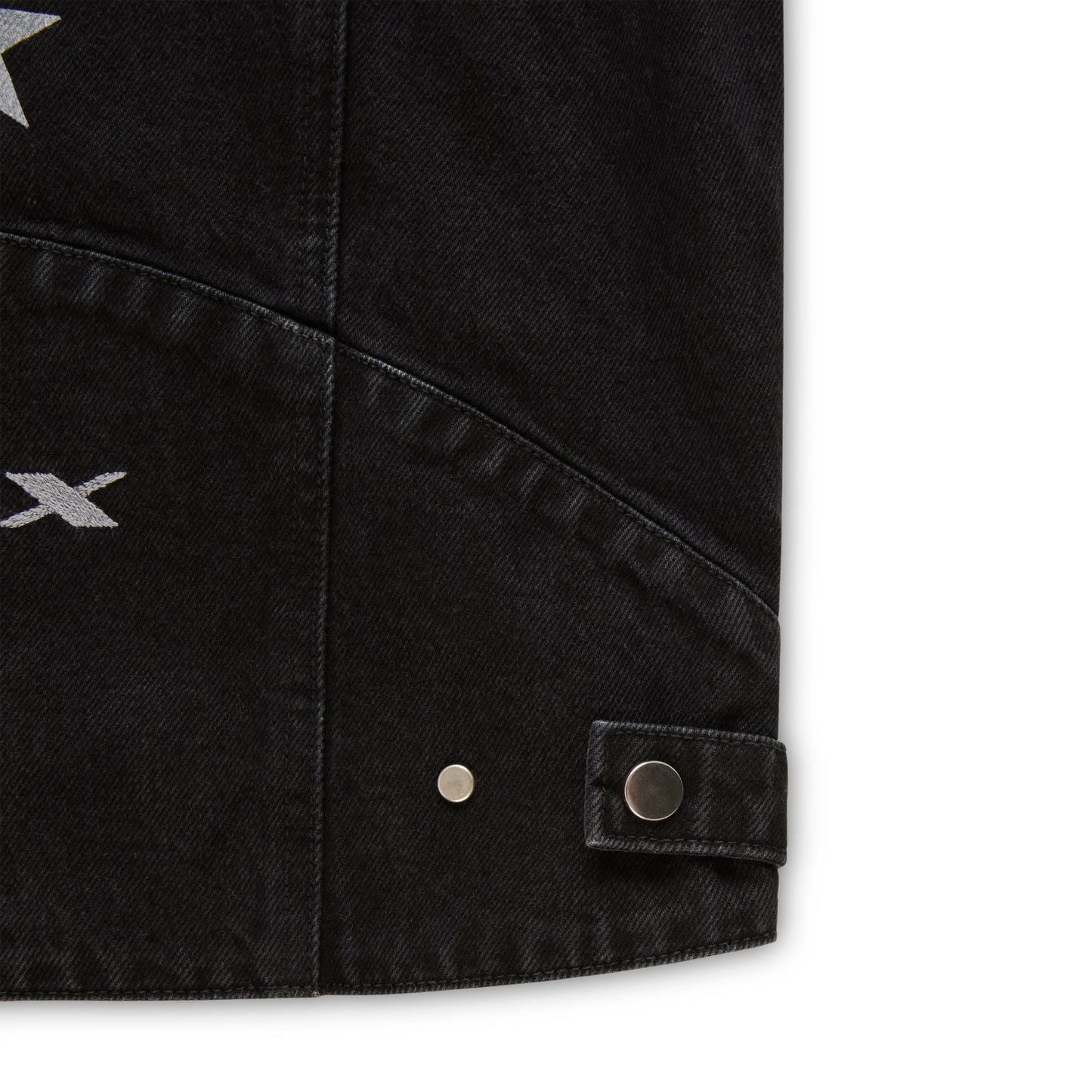 Full look back view of SP5DER Motorsport Denim Jacket in Black