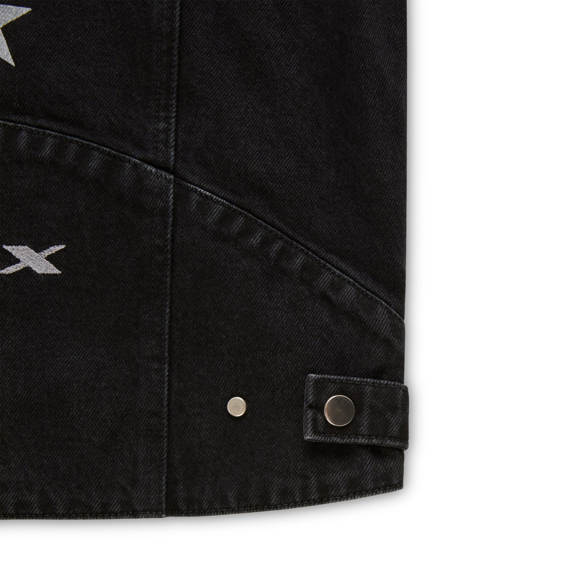 Full look back view of SP5DER Motorsport Denim Jacket in Black