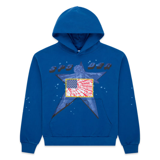 SP5DER Star Girl Hoodie - Blue - Front View