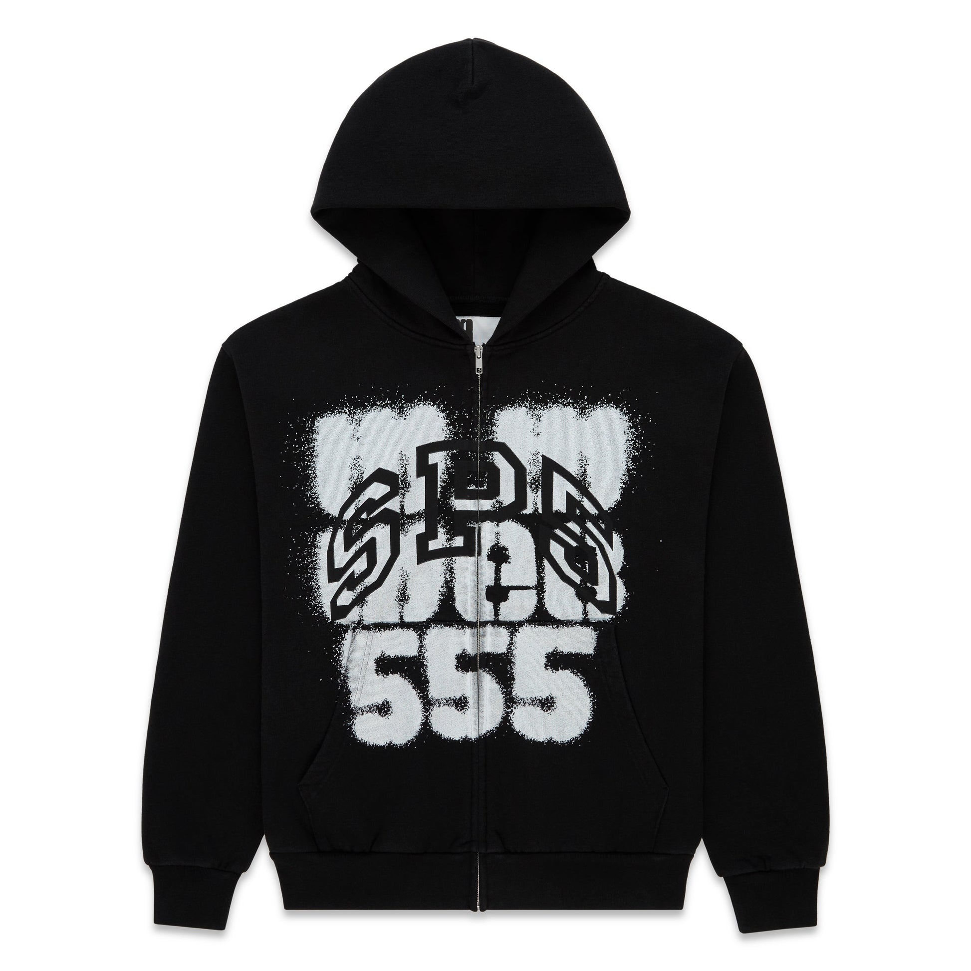 SP5DER 555 Full-Zip Hoodie – Black - Front View