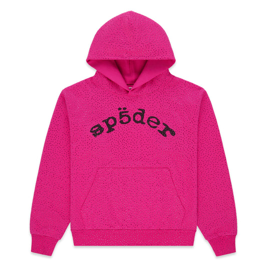 SP5DER VVS Rhinestone Hoodie - Pink - Front View