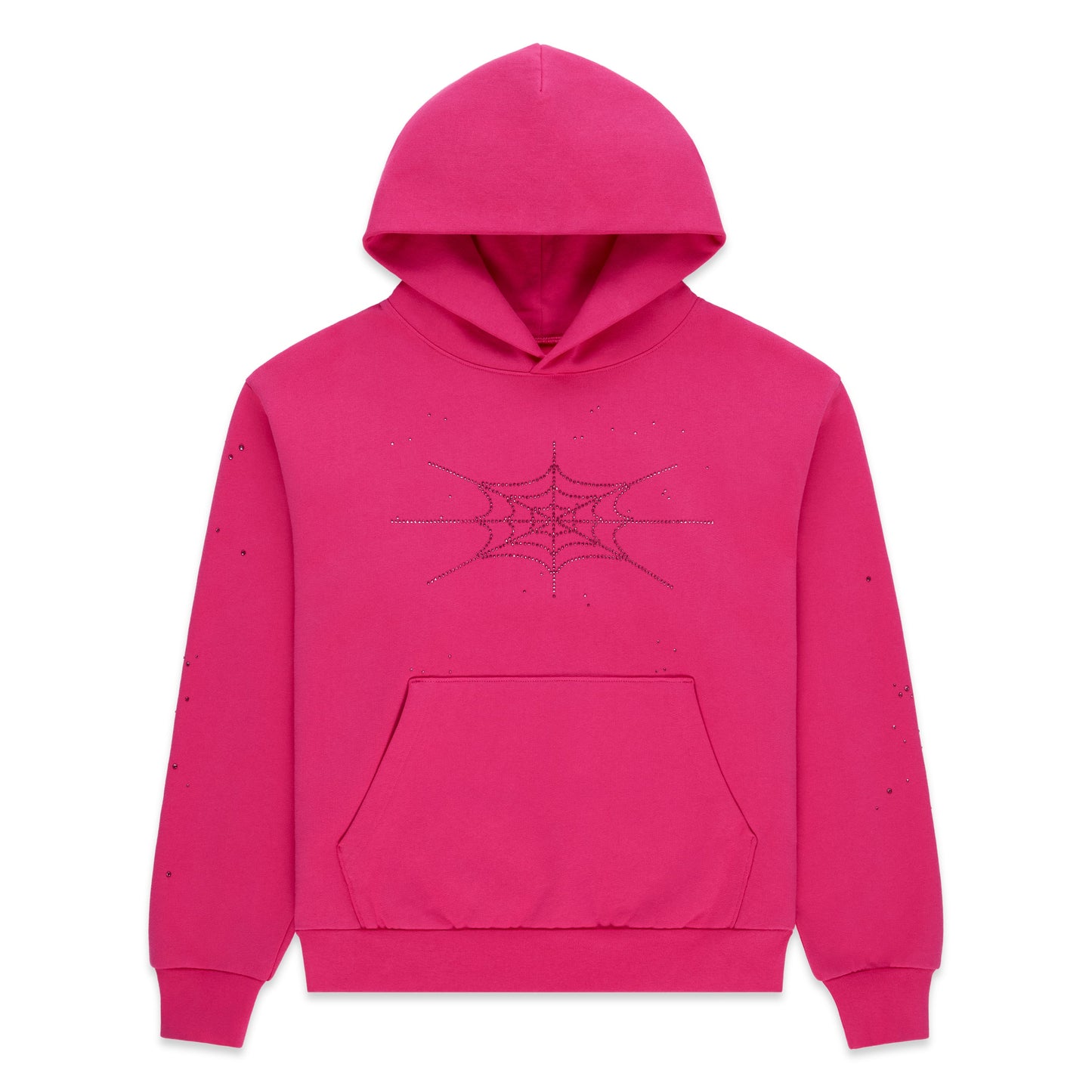 SP5DER Rhinestone Silk Hoodie - Pink - Front View