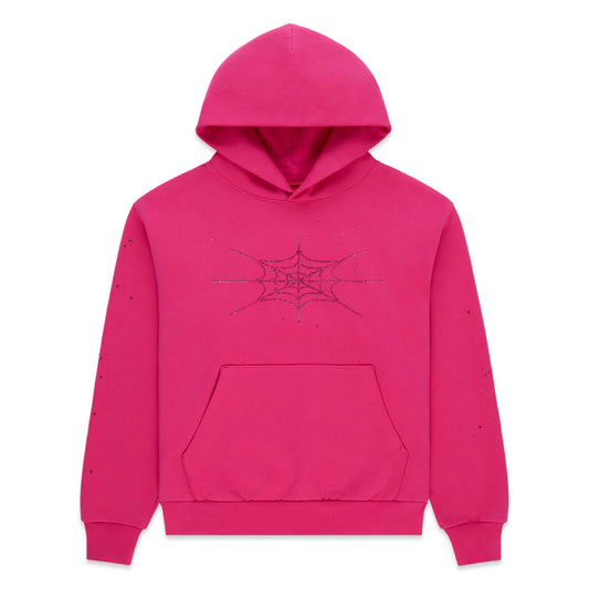 SP5DER Rhinestone Silk Hoodie - Pink - Front View