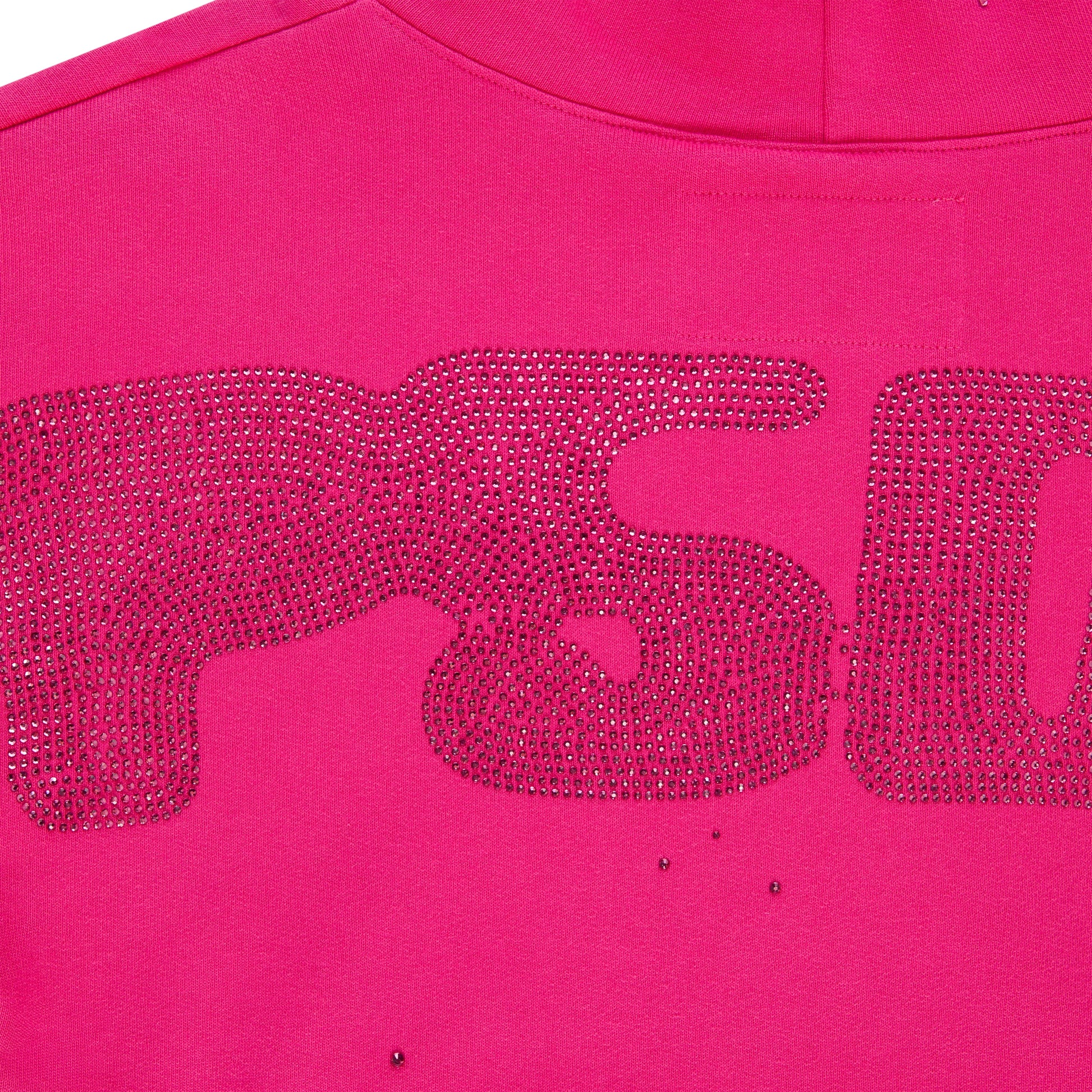 SP5DER Rhinestone Silk Hoodie - Pink - Detail View 3