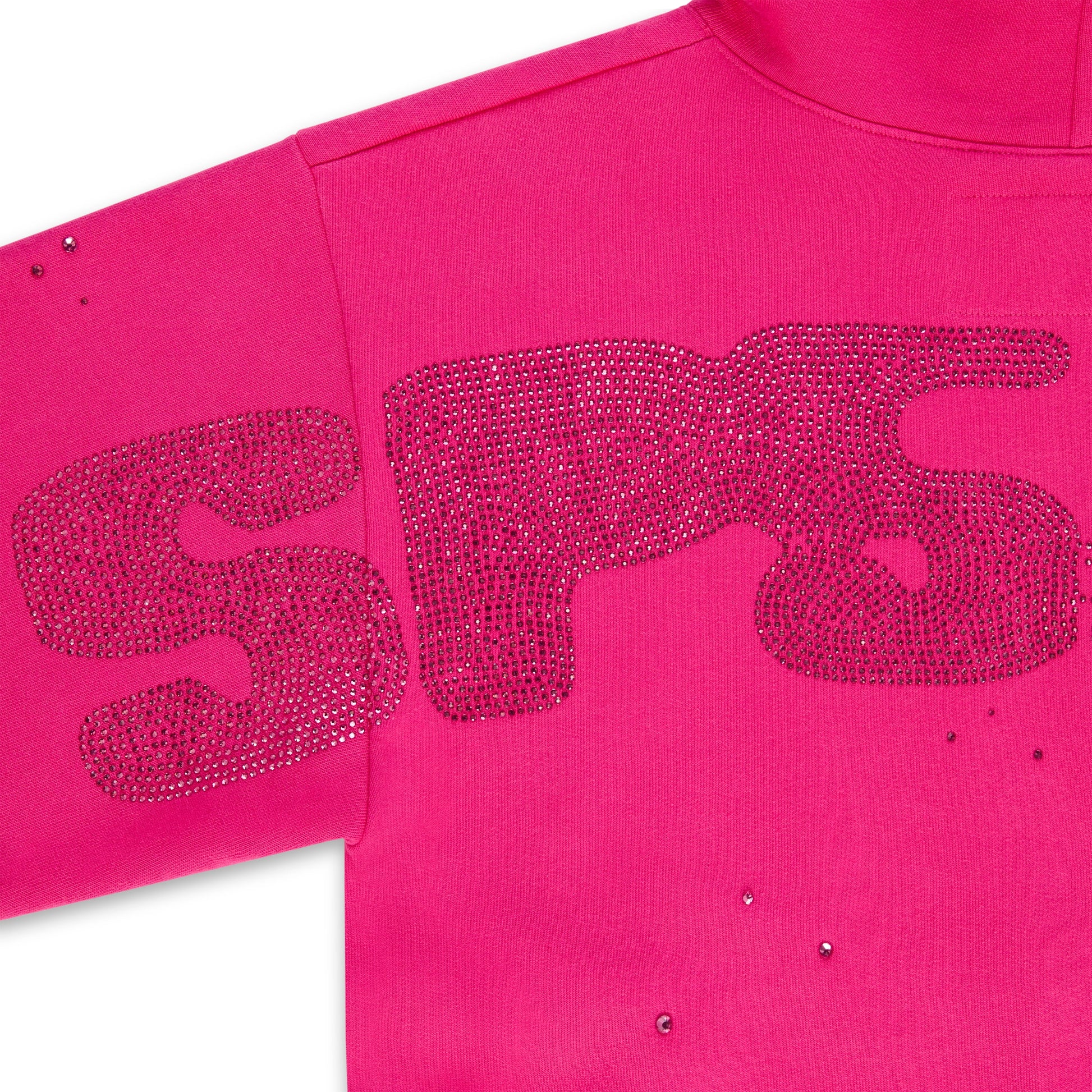 SP5DER Rhinestone Silk Hoodie - Pink - Detail View 4