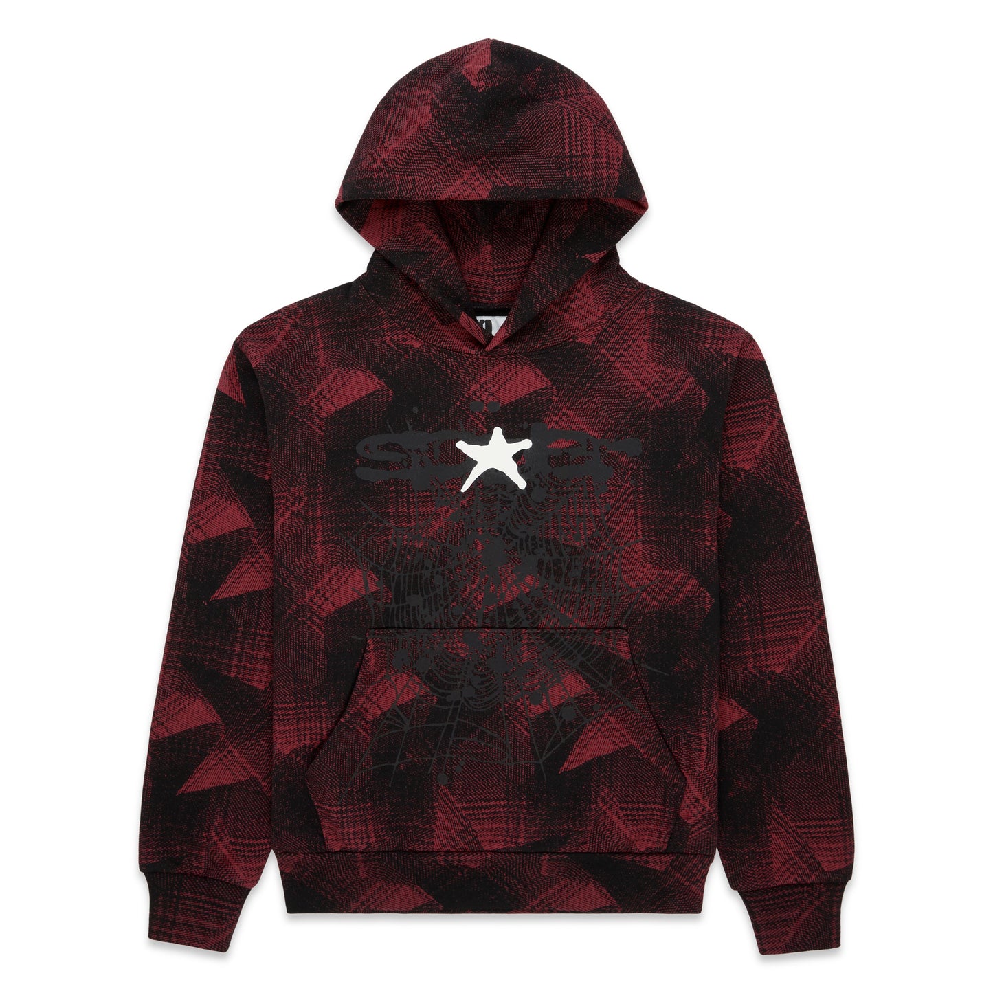 SP5DER Plaid Splatter Hoodie - Black - Front View