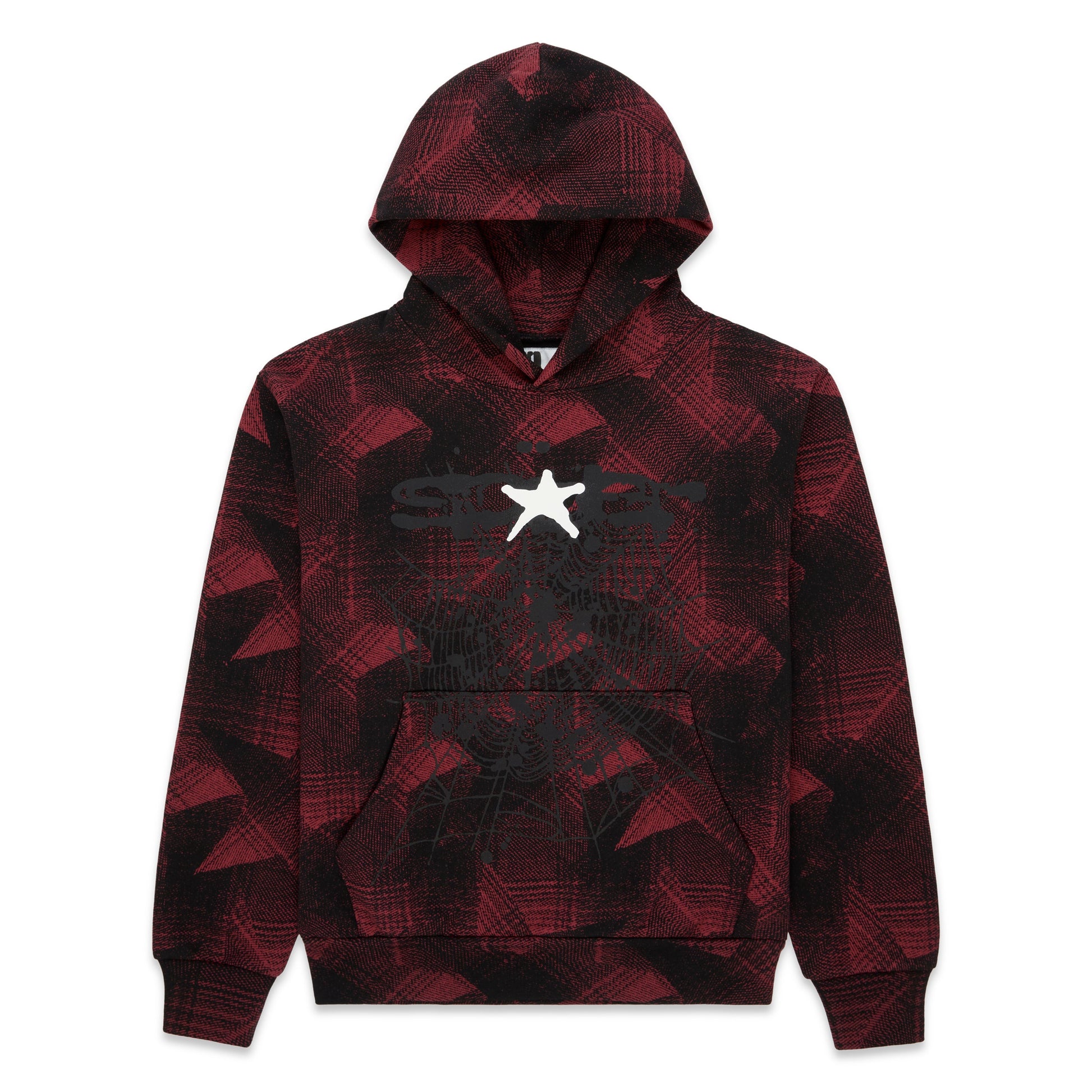 SP5DER Plaid Splatter Hoodie - Black - Front View