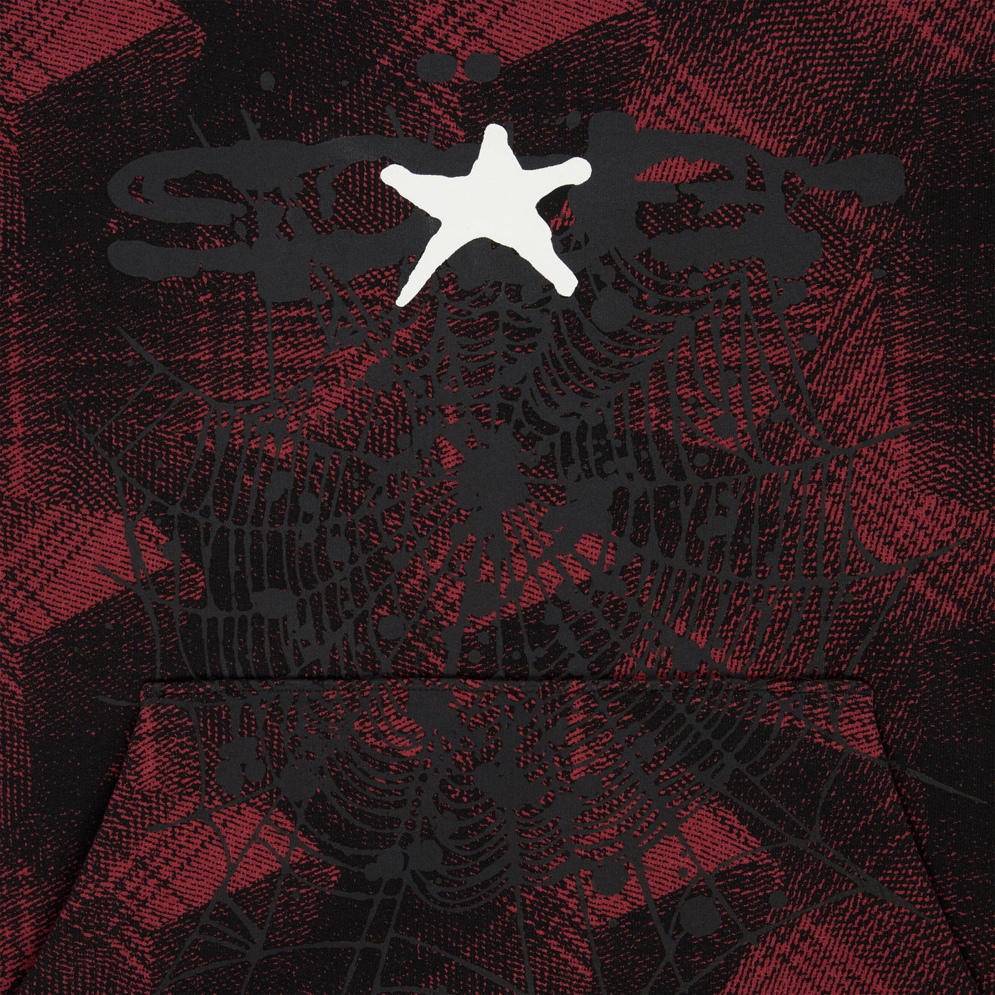 SP5DER Plaid Splatter Hoodie - Black - Detail View 1