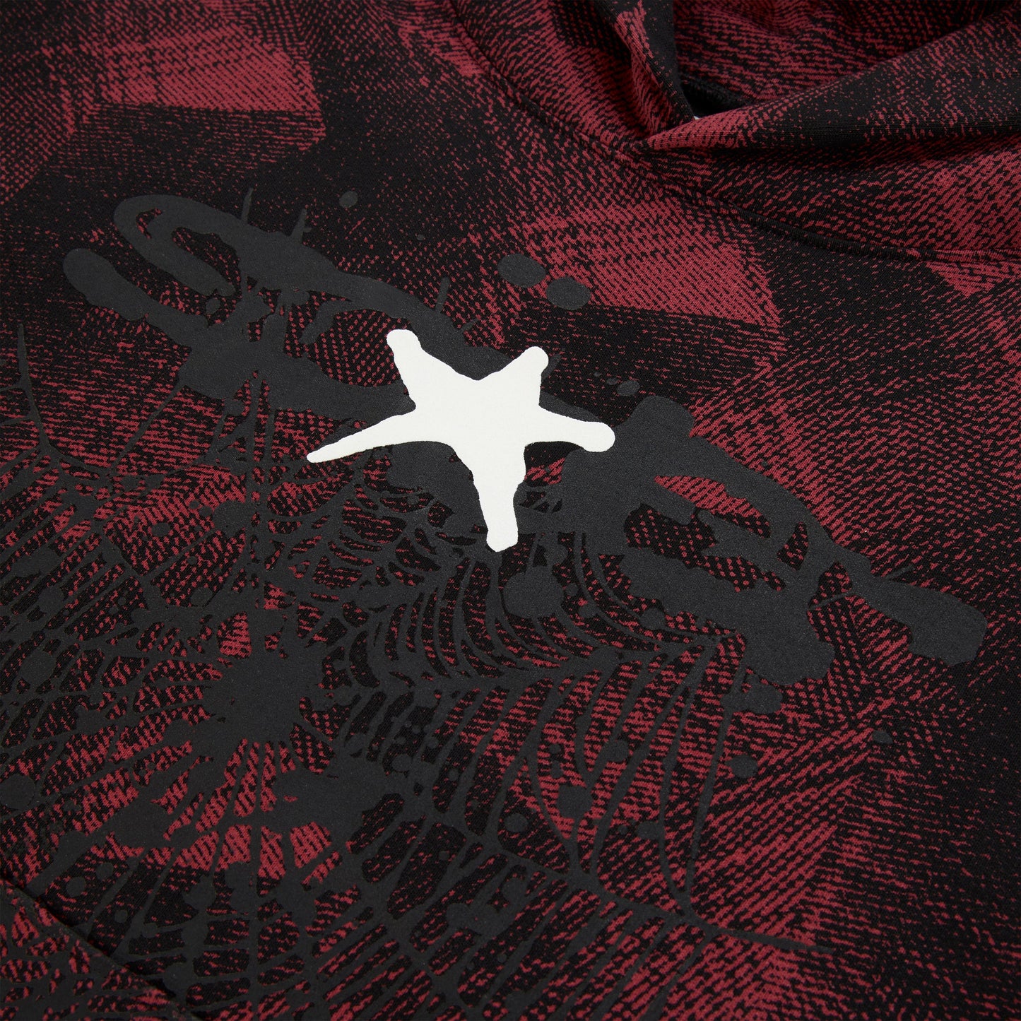 SP5DER Plaid Splatter Hoodie - Black - Detail View 2