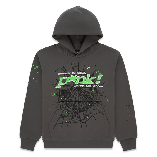 SP5DER Punk V2 Star Print Hoodie - Slate Grey - Front View