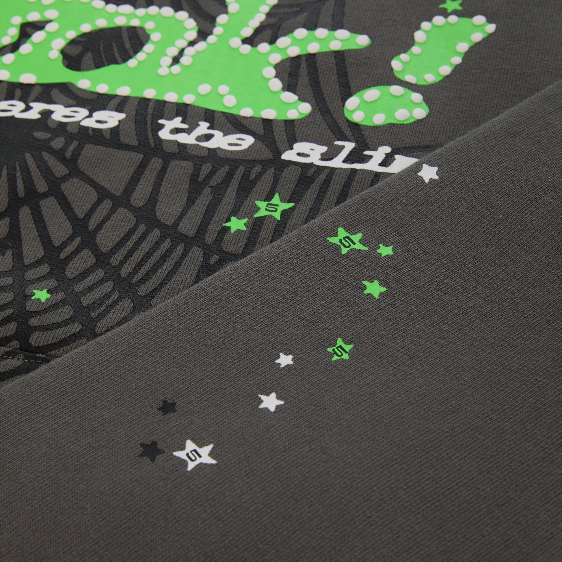 SP5DER Punk V2 Star Print Hoodie - Slate Grey - Detail View 5